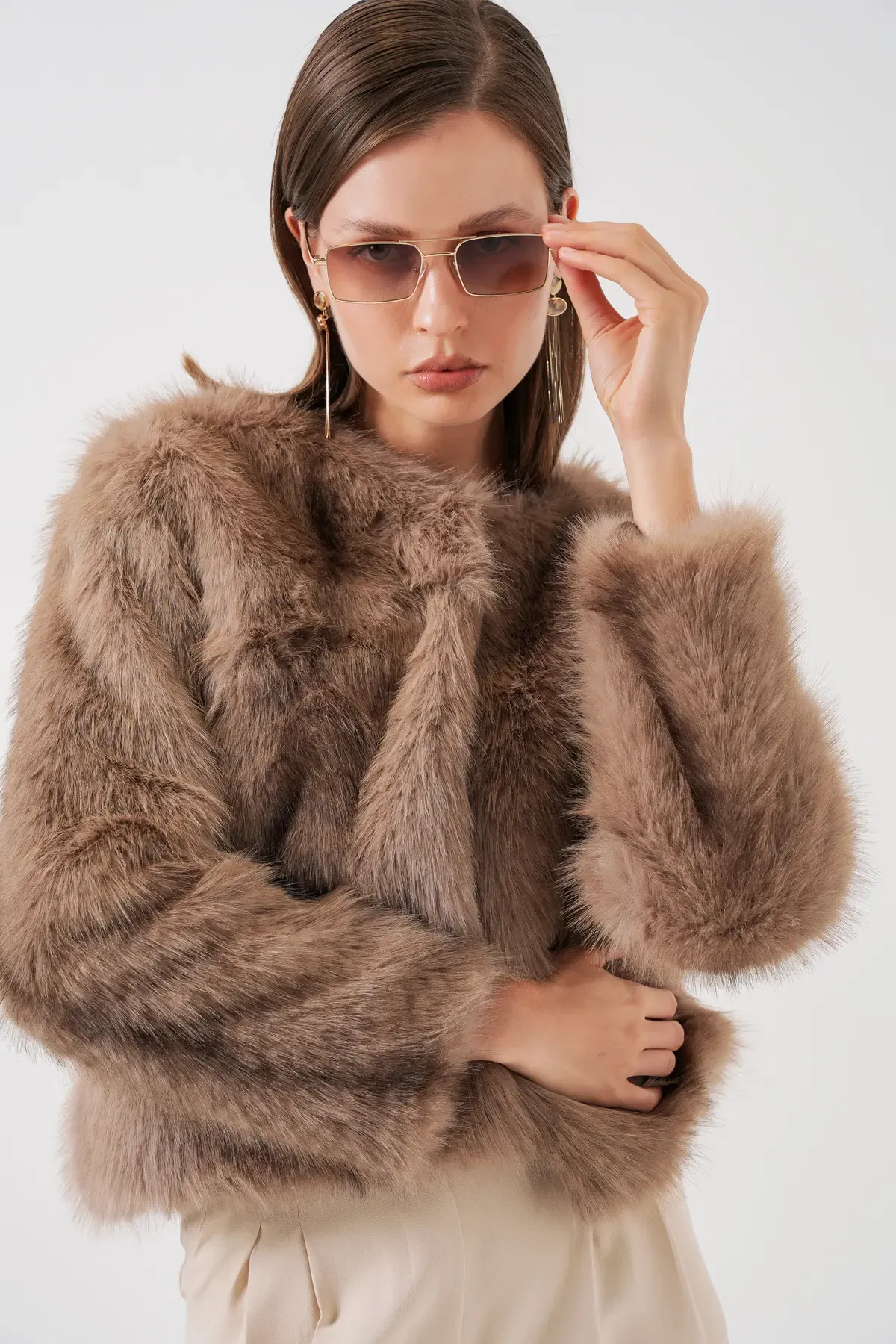 Kadın Peluş Kürk Mont 5225 - Bisküvi