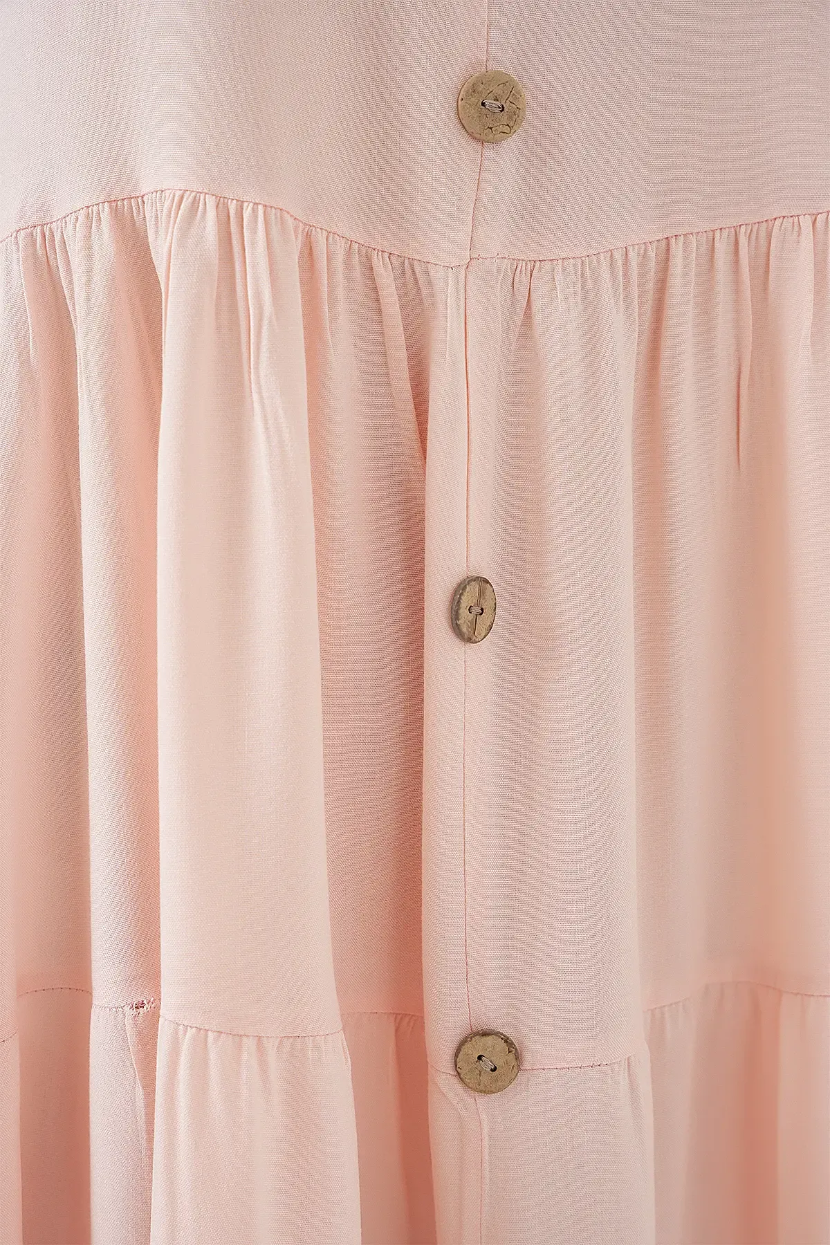 Kadın Sıfır Kol Düğmeli Kısa Elbise 2571 - Pudra