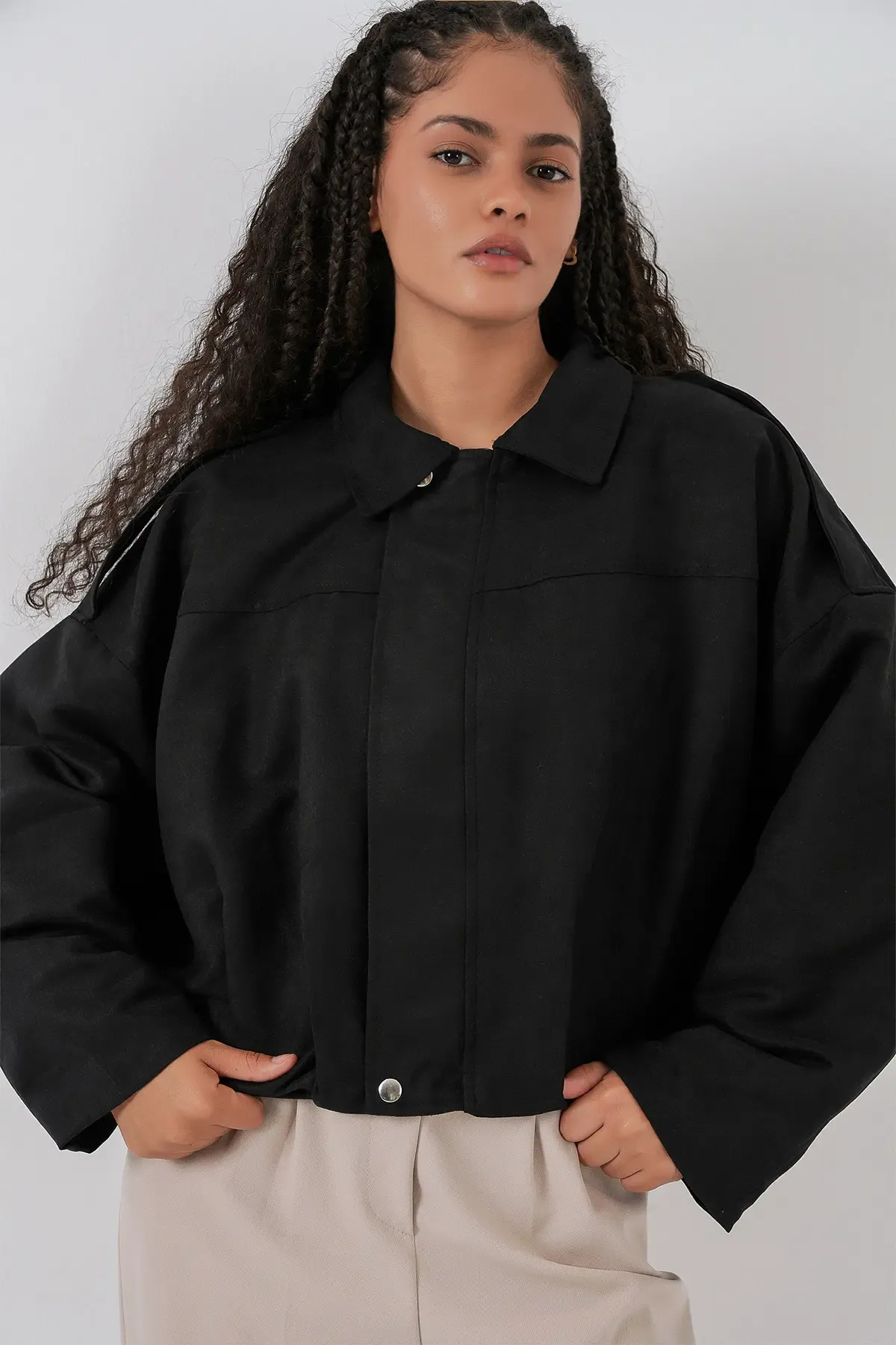 Kadın Siyah Oversize Süet Ceket 1055