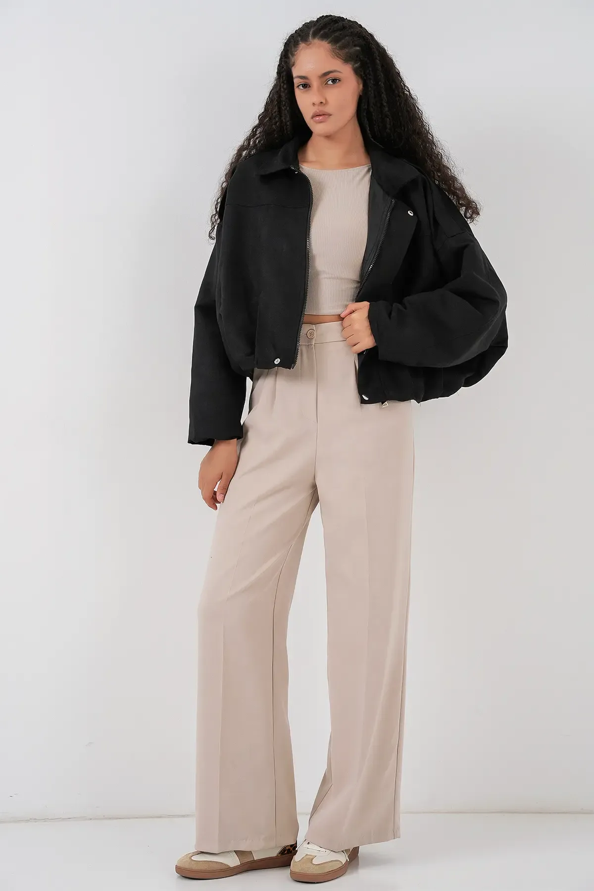 Kadın Siyah Oversize Süet Ceket 1055