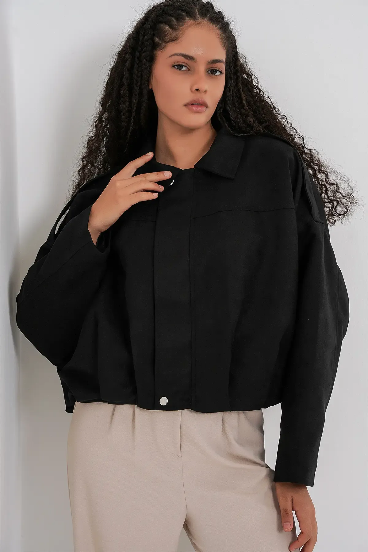 Kadın Siyah Oversize Süet Ceket 1055