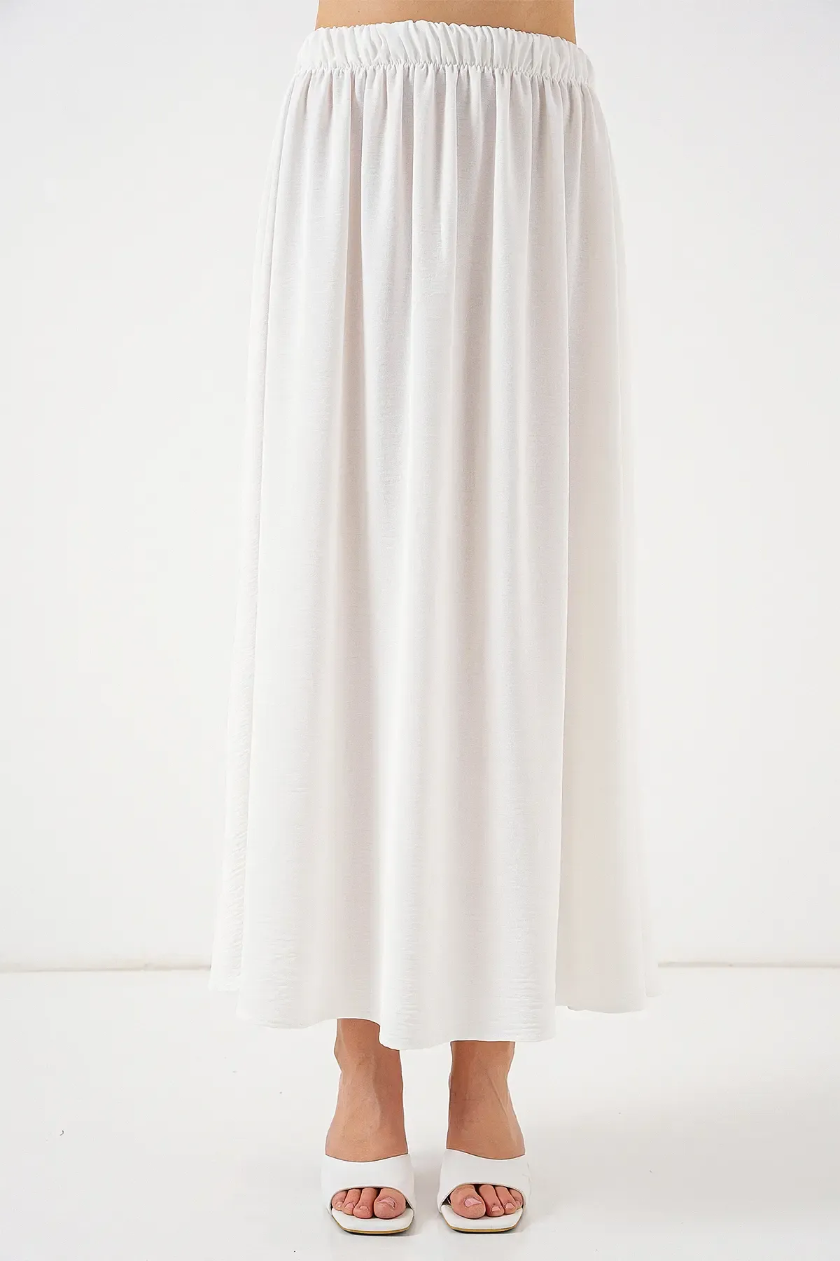 Kadın Uzun Ayrobin Etek 8050 - Beyaz