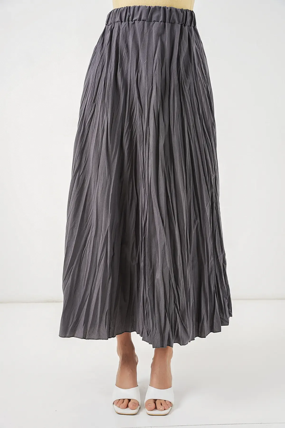 Kadın Uzun Kırışık Etek 8042 - Antrasit