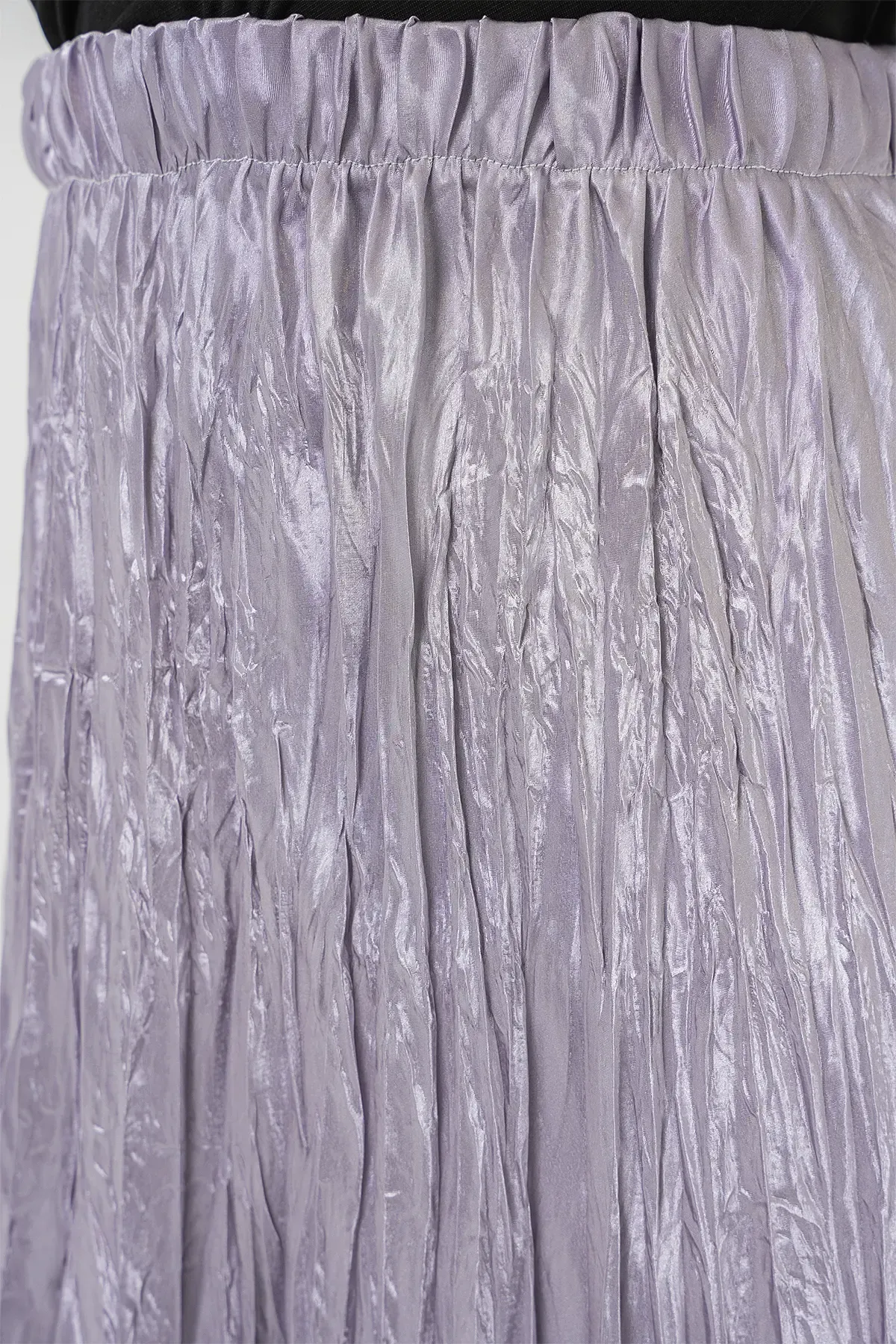 Kadın Uzun Kırışık Parlak Etek 8034 - Gri