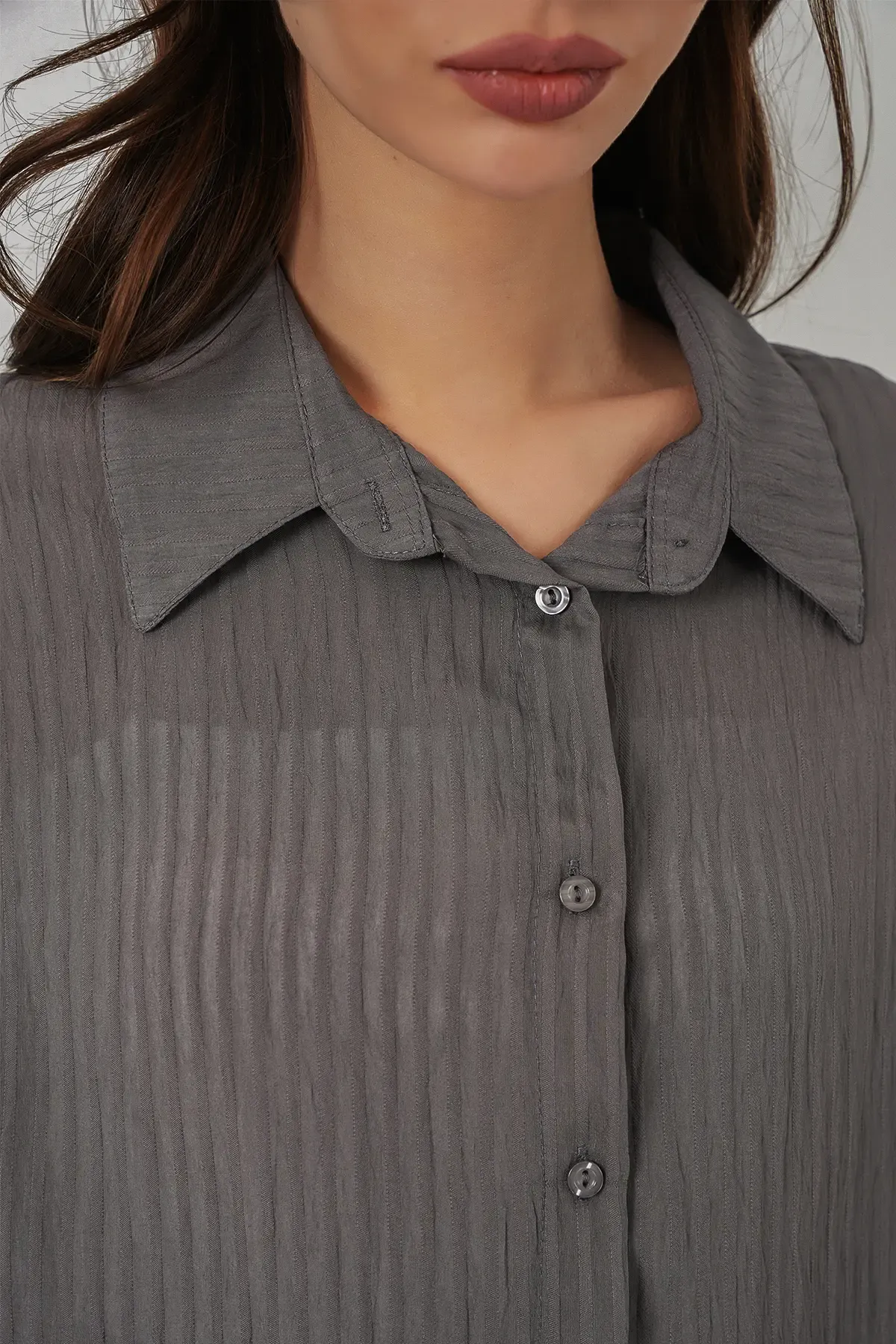 Kadın Uzun Oversize Gömlek 20320 - Antrasit