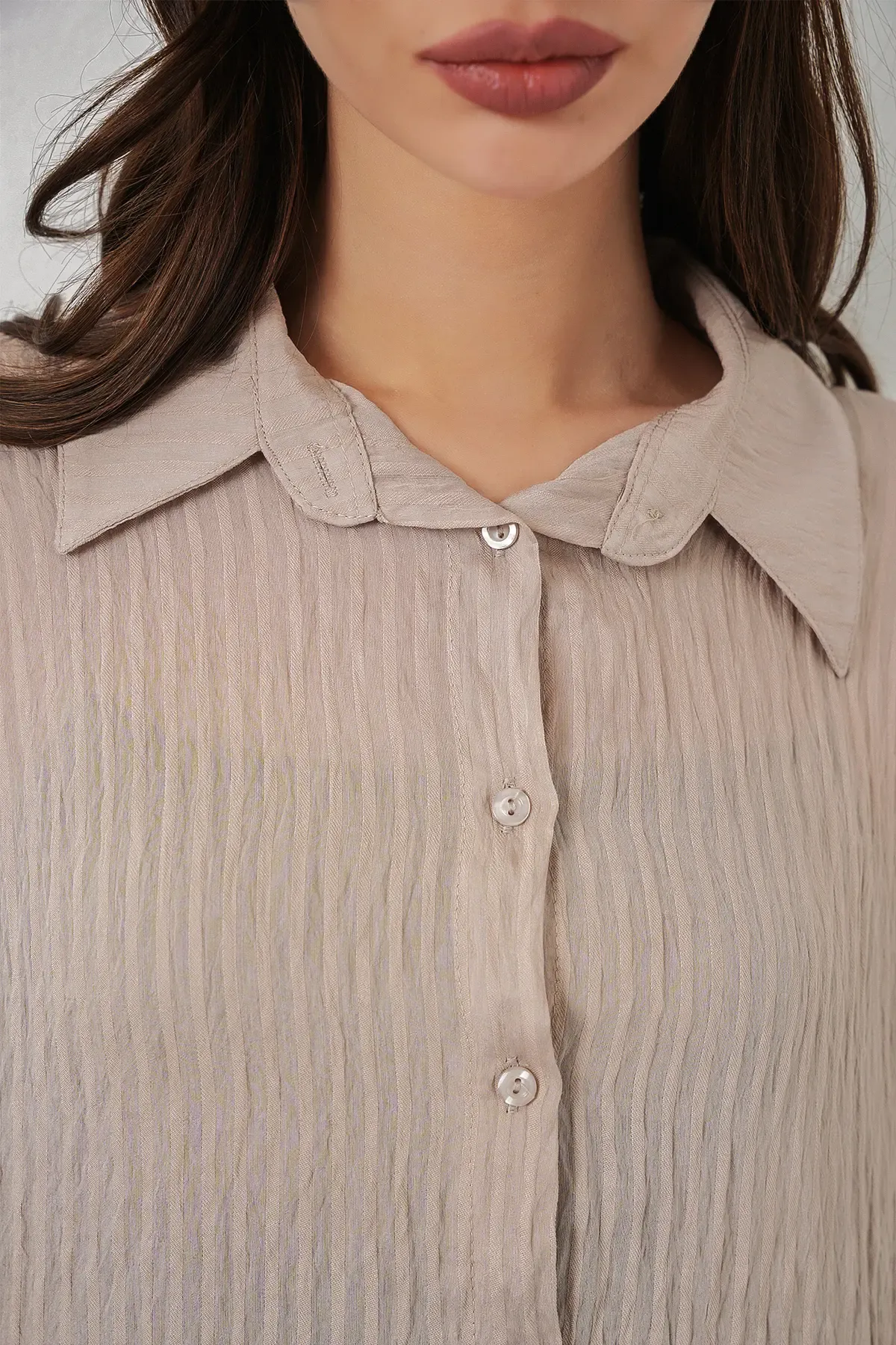 Kadın Uzun Oversize Gömlek 20320 - Bej