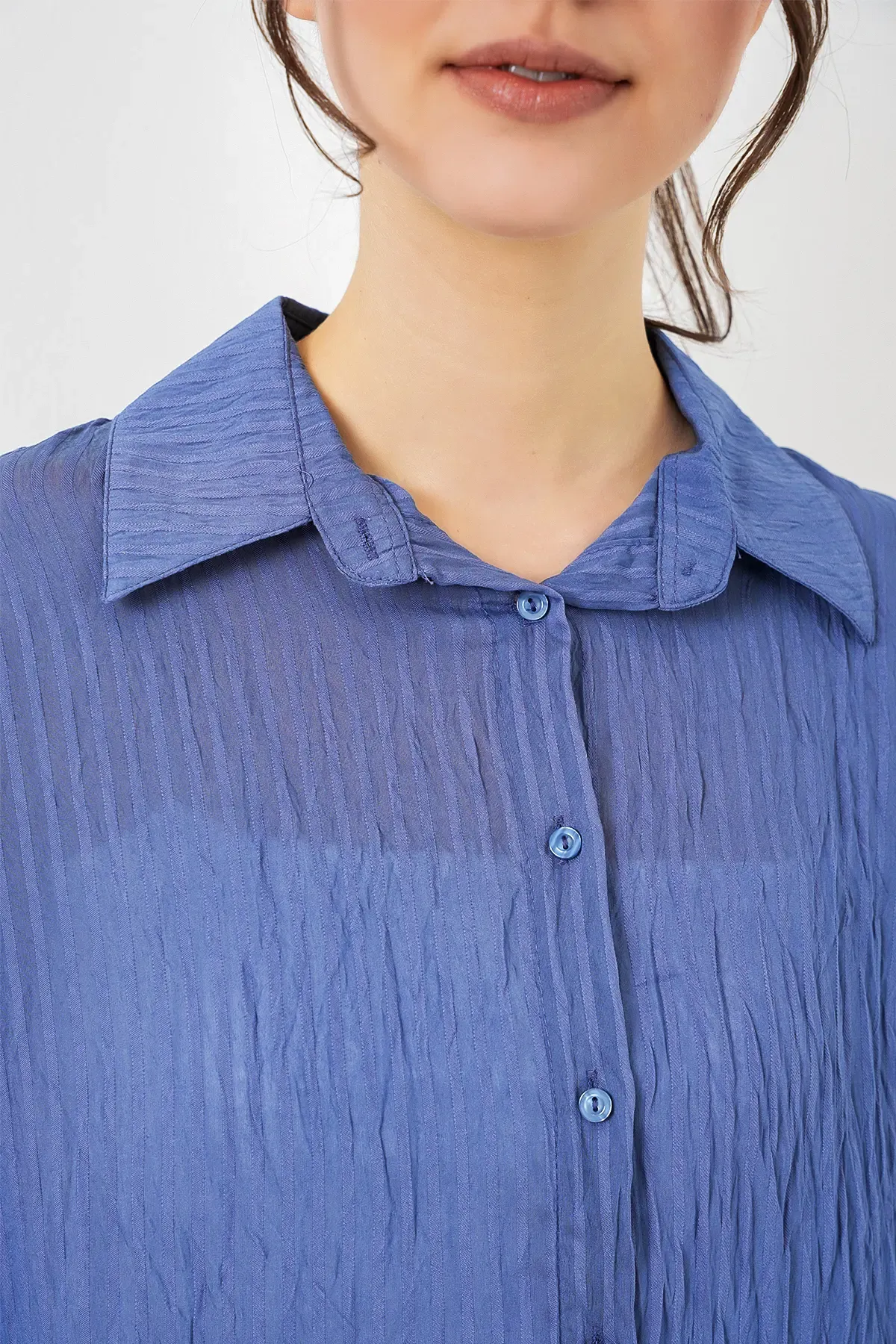 Kadın Uzun Oversize Gömlek 20320 - İndigo