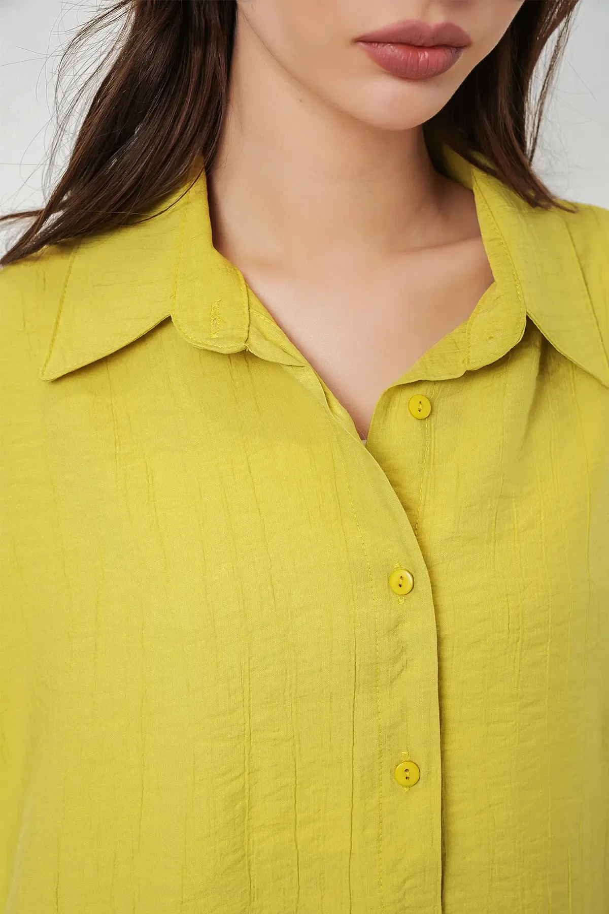 Kadın Uzun Oversize Gömlek 20334 - Hardal