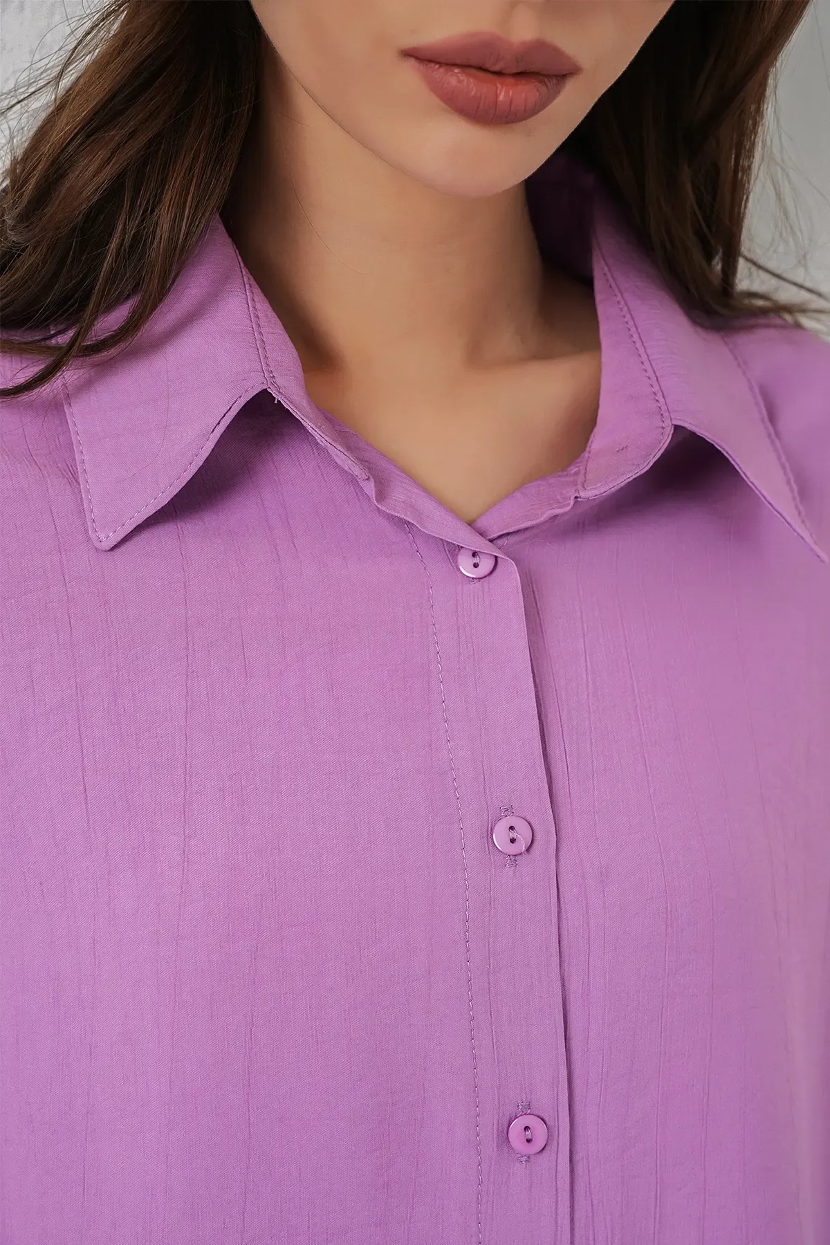 Kadın Uzun Oversize Gömlek 20334 - Lila