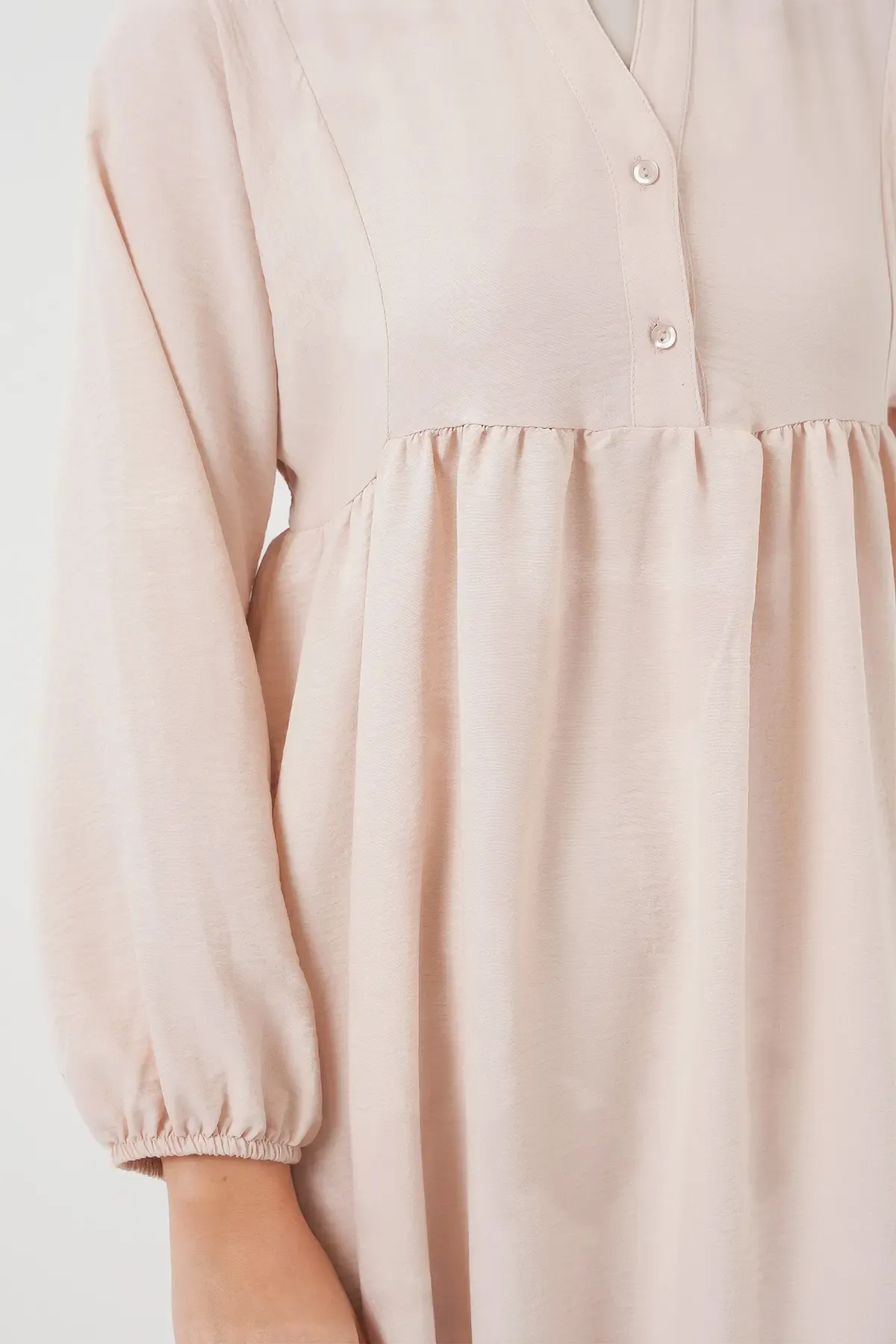 Kadın Uzun Tesettür Elbise 2525 - Krem