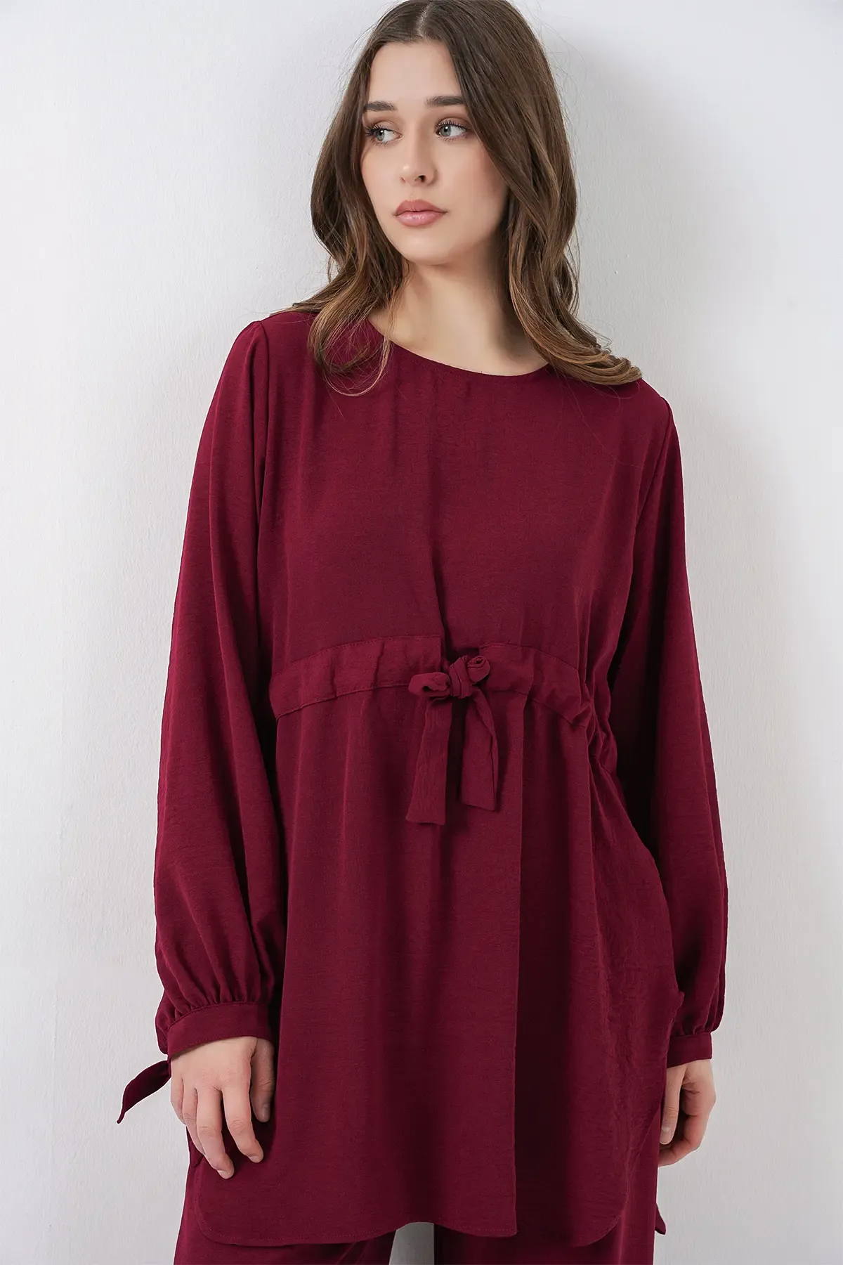 Kadın Uzun Tunik Pantolon İkili Takım 6719 - Bordo