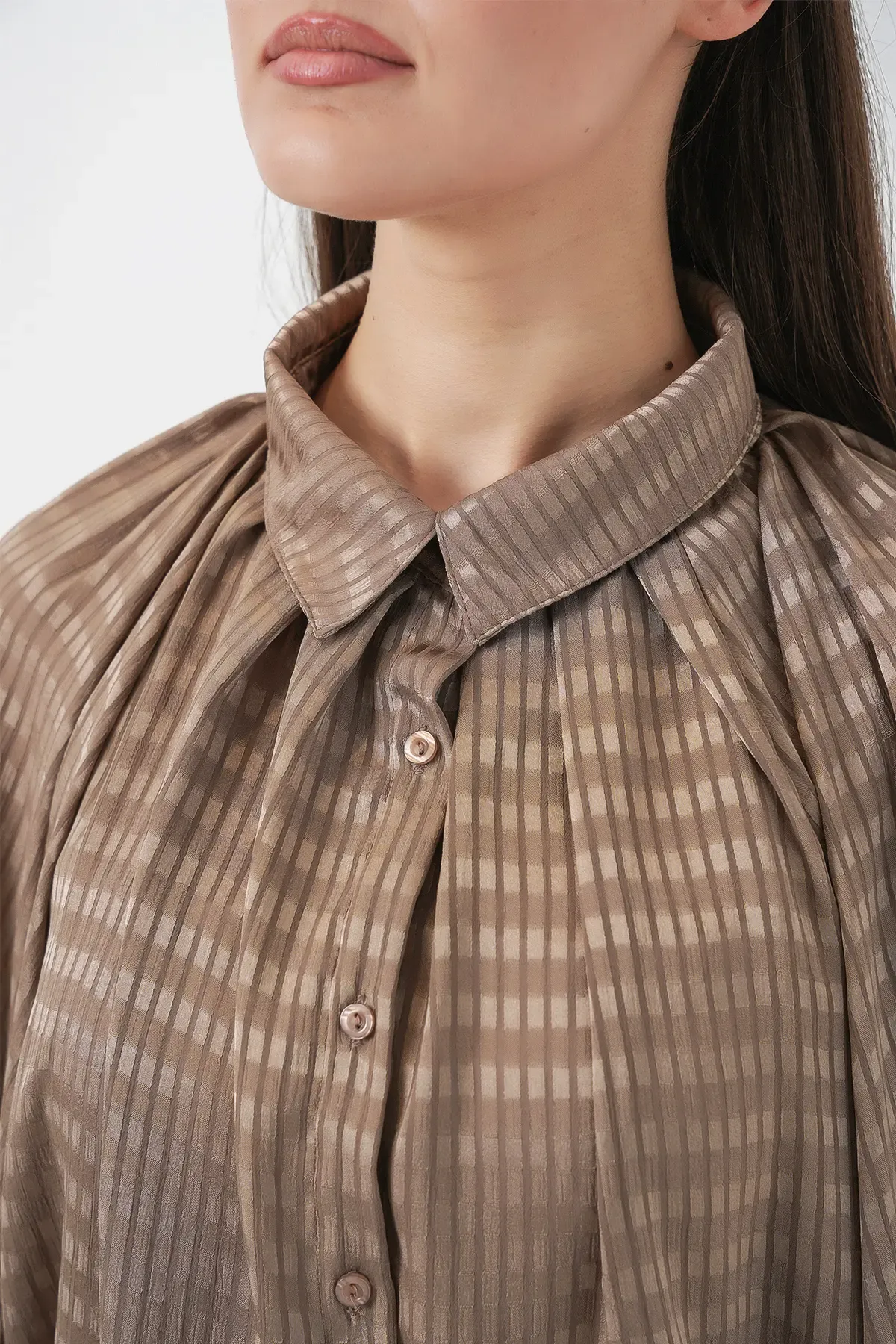 Kadın Yarasa Kol Oversize Gömlek 20368 - Sütlü Kahve