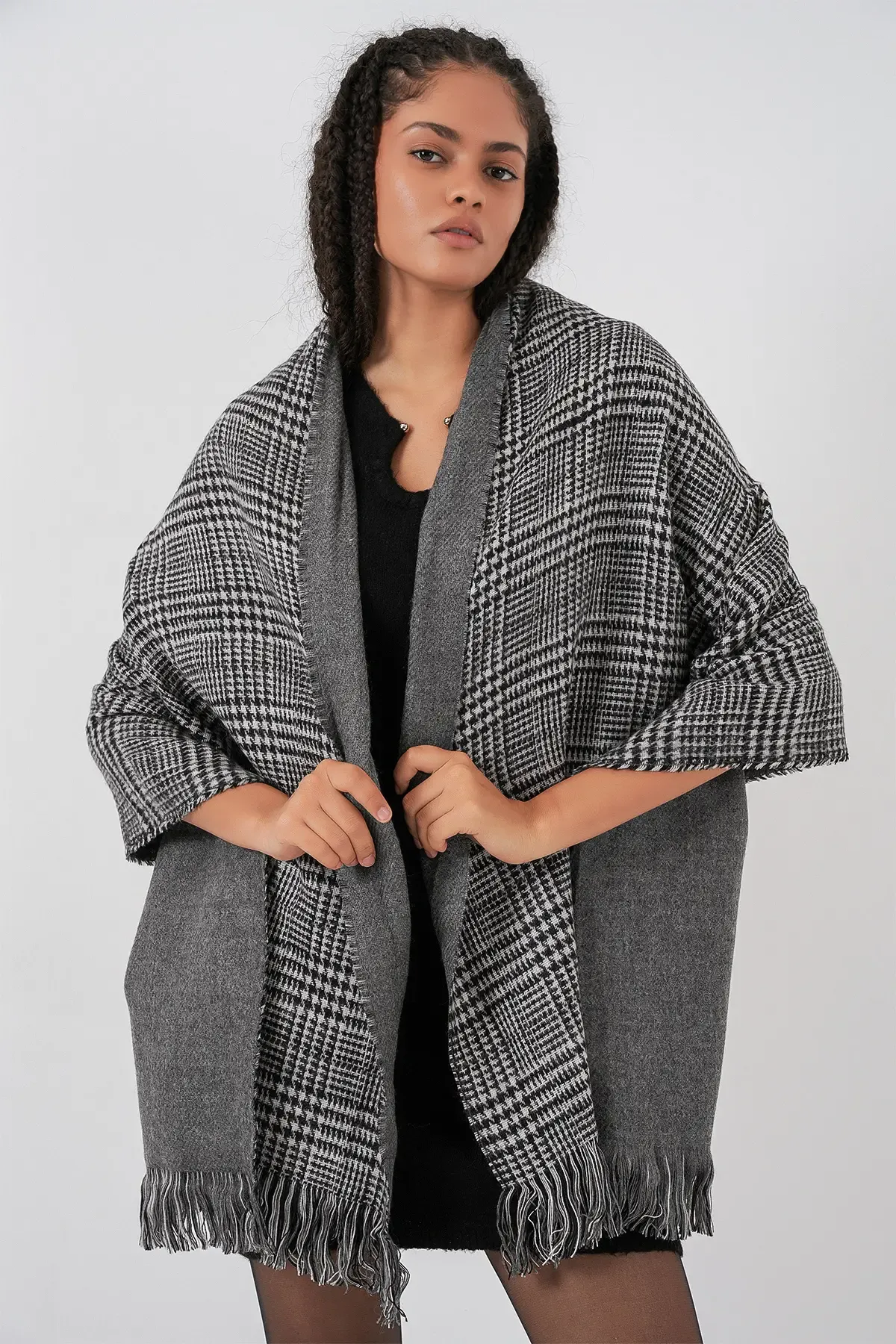 Kadın Yumuşak Dokulu Kalın Şal Atkı 15951 - Antrasit