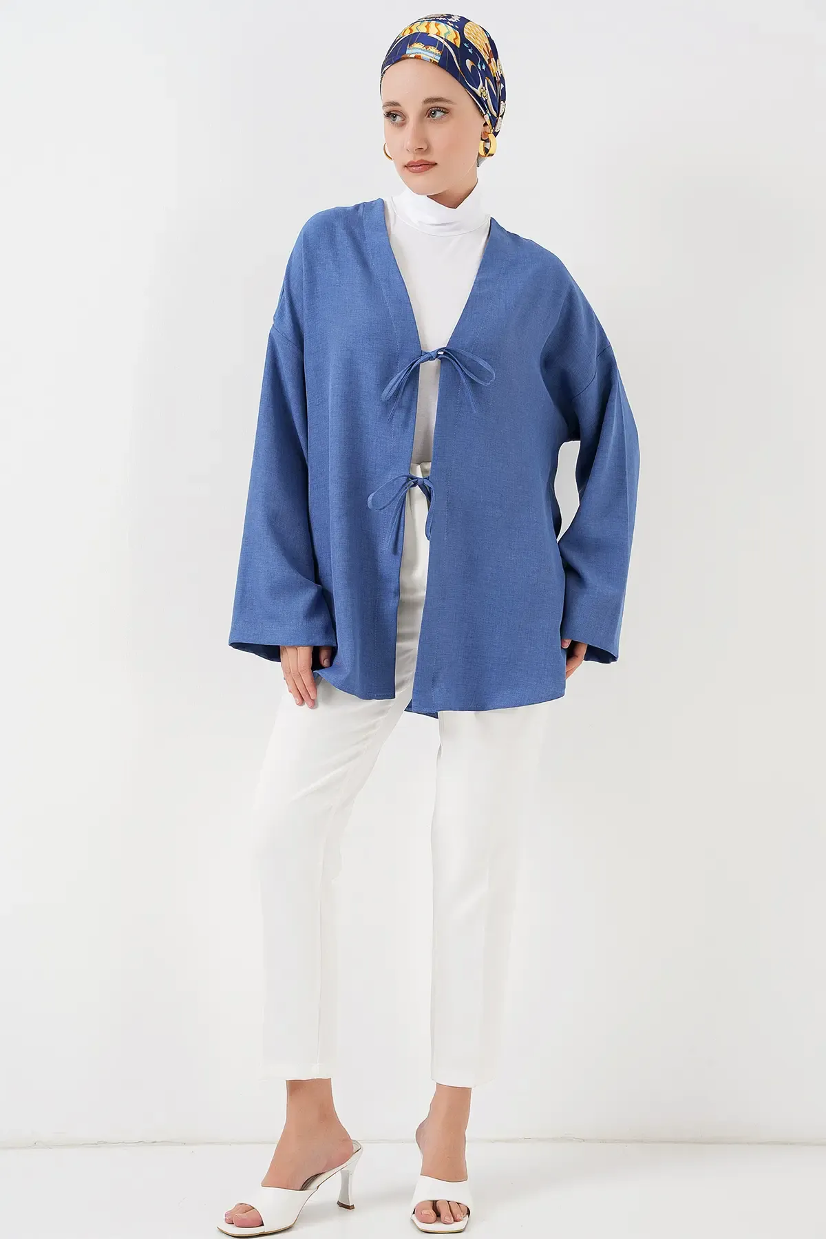 Keten Tesettür Kimono 5968 - İndigo