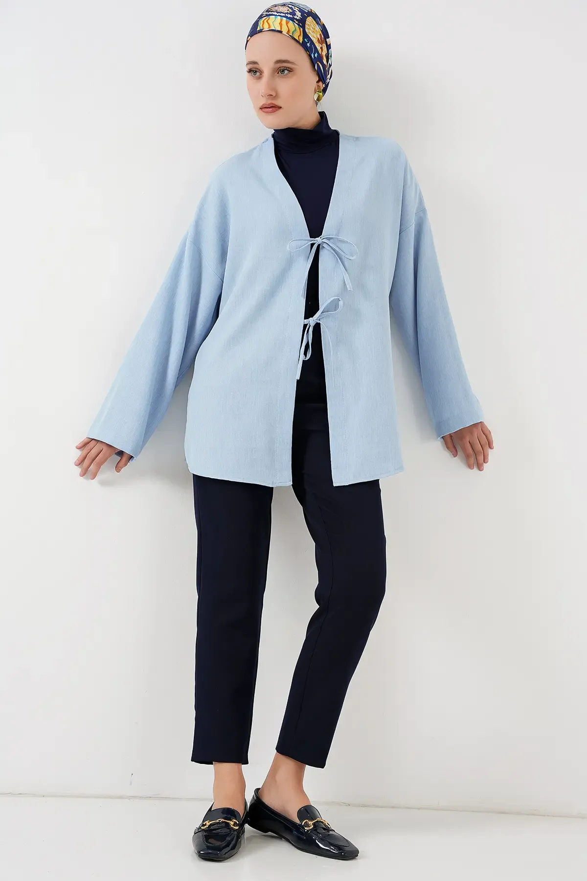 Keten Tesettür Kimono 5968 - Mavi