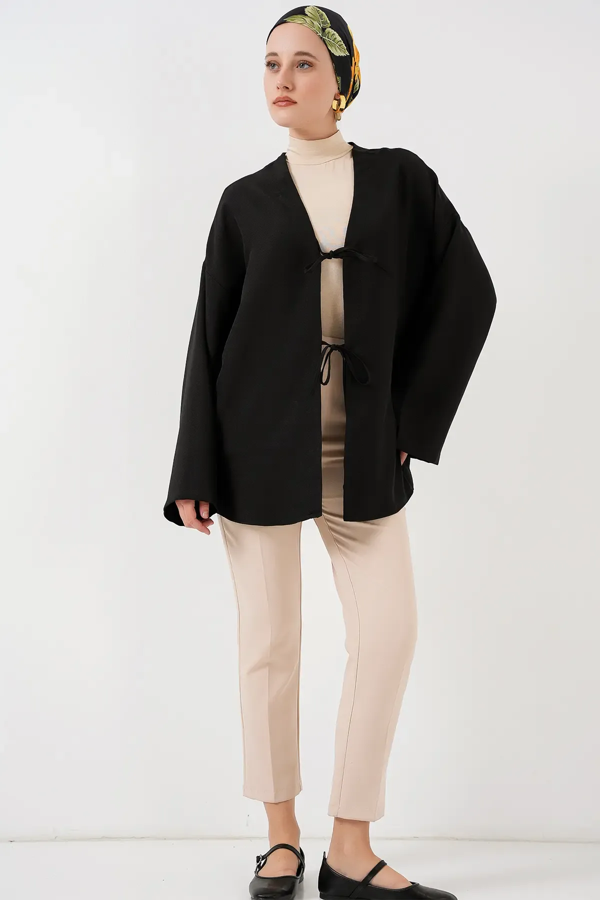 Keten Tesettür Kimono 5968 - Siyah