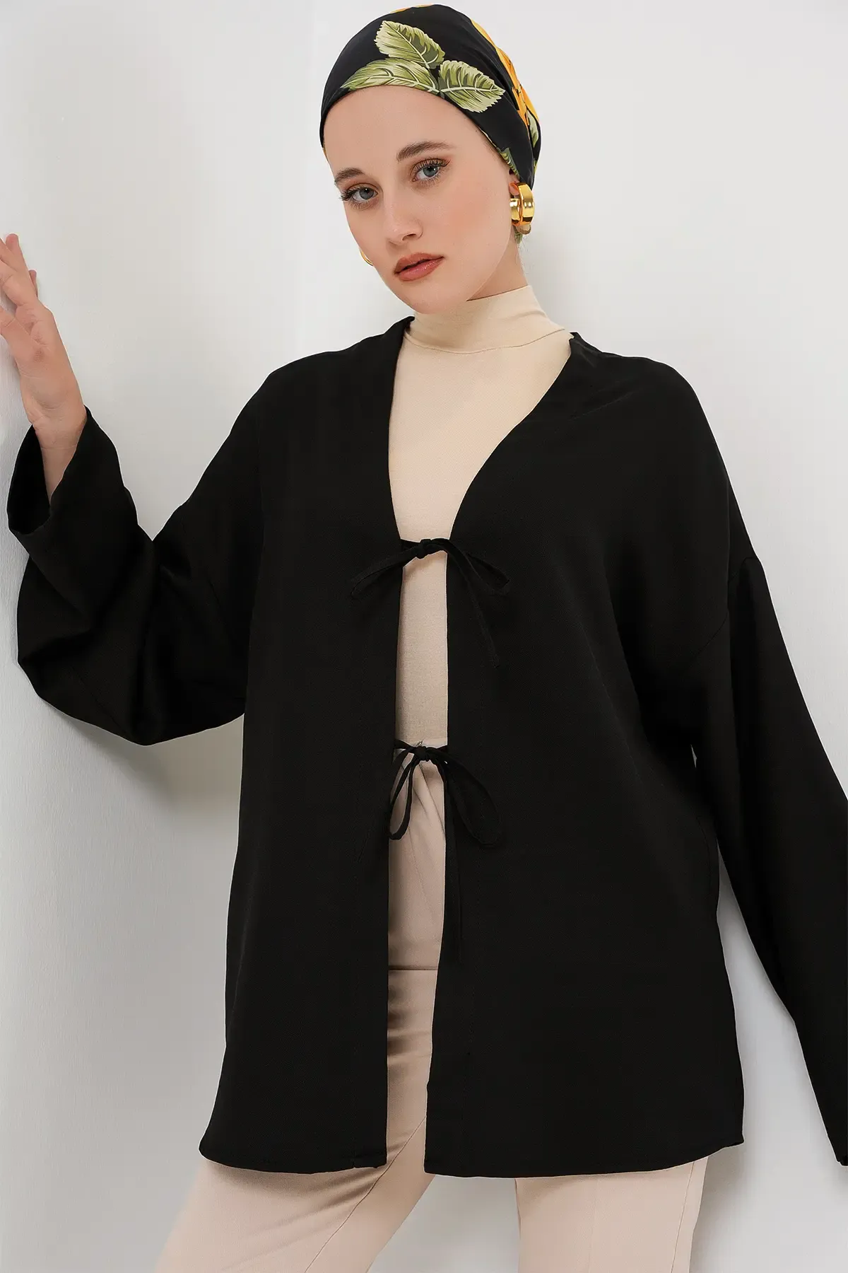 Keten Tesettür Kimono 5968 - Siyah