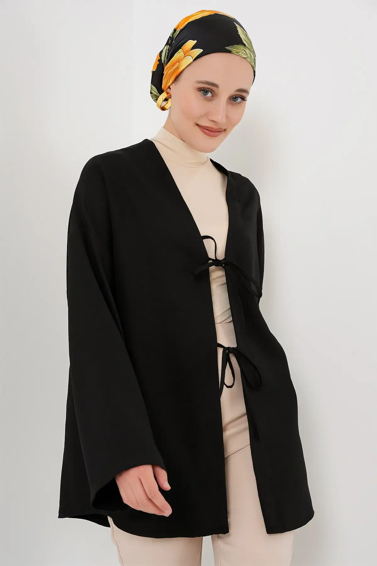 Keten Tesettür Kimono 5968 - Siyah