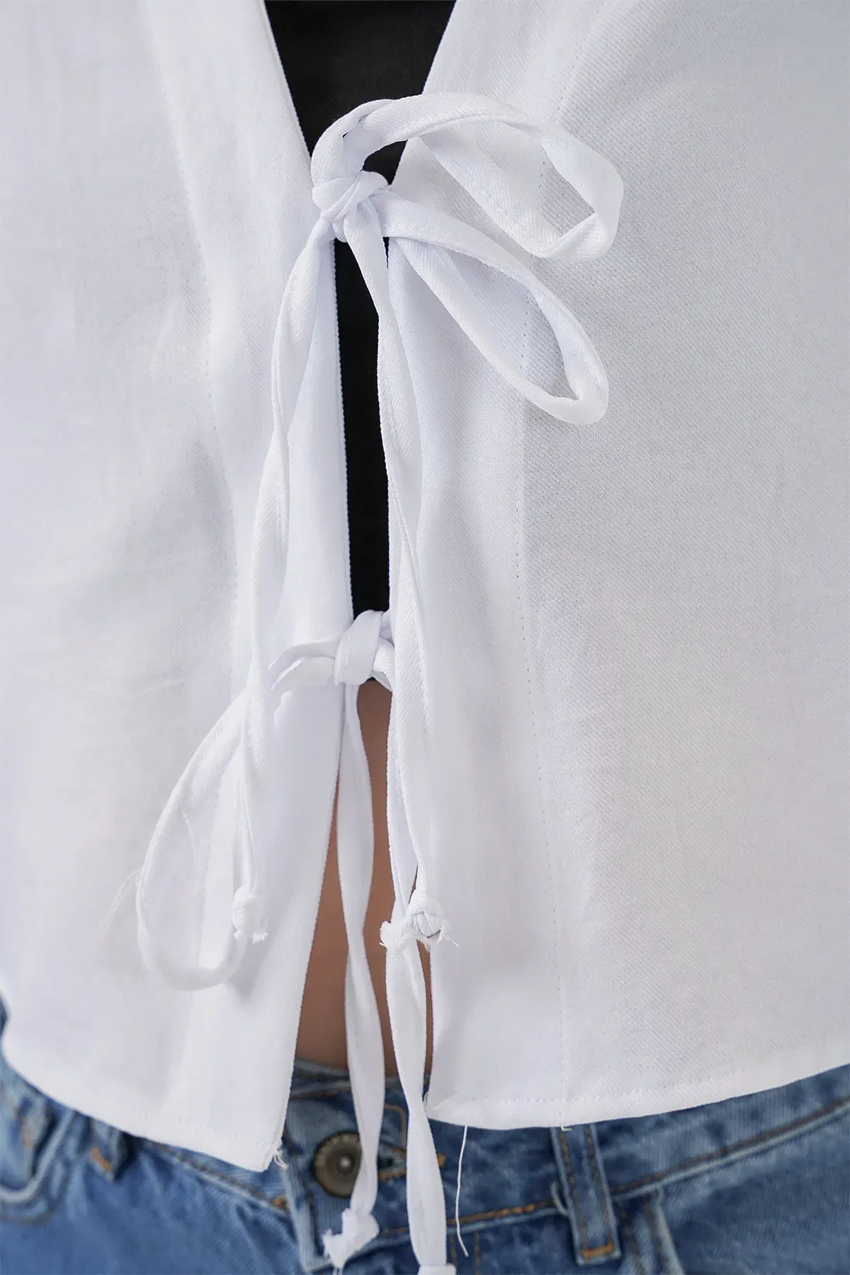 Önü Bağlamalı Keten Kimono 960 - Beyaz