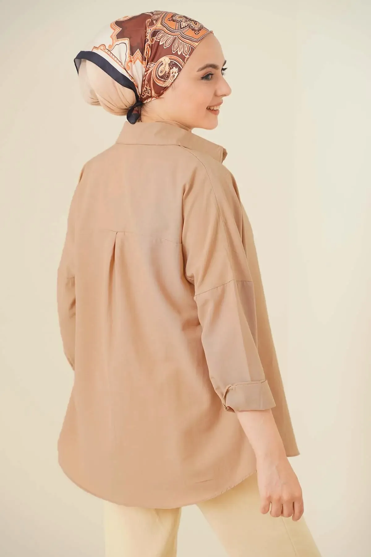 103901 Oversize Basic Tesettür Gömlek - Camel