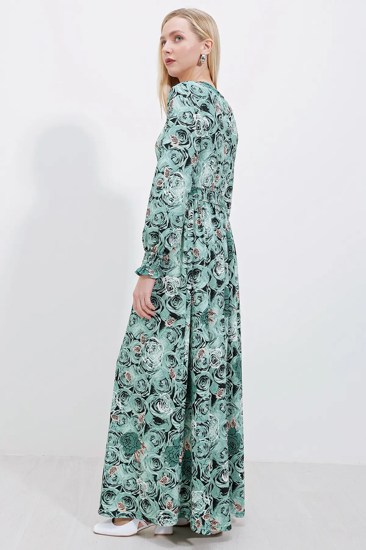 1525 Örme Tesettür Elbise - Mint