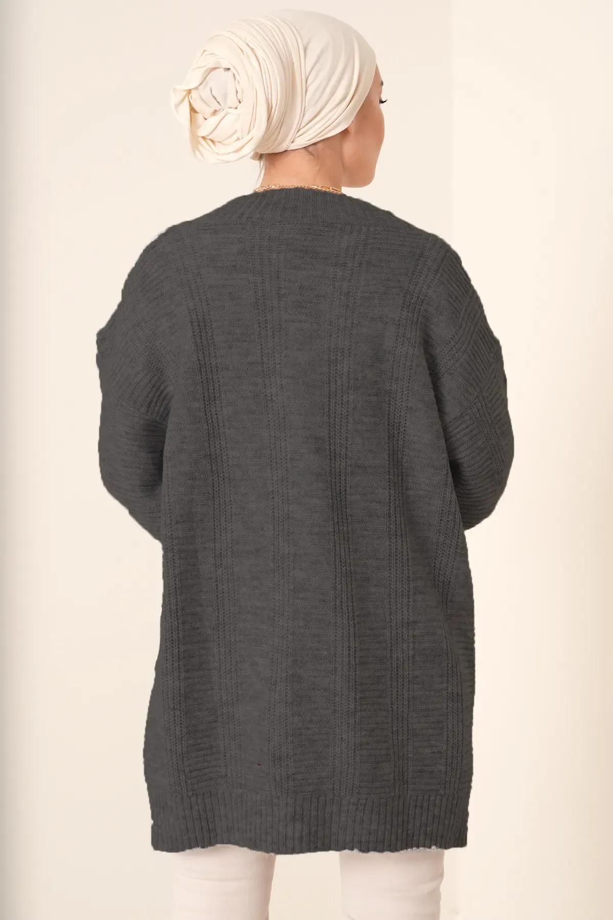 15768 Tesettür Triko Hırka - Antrasit