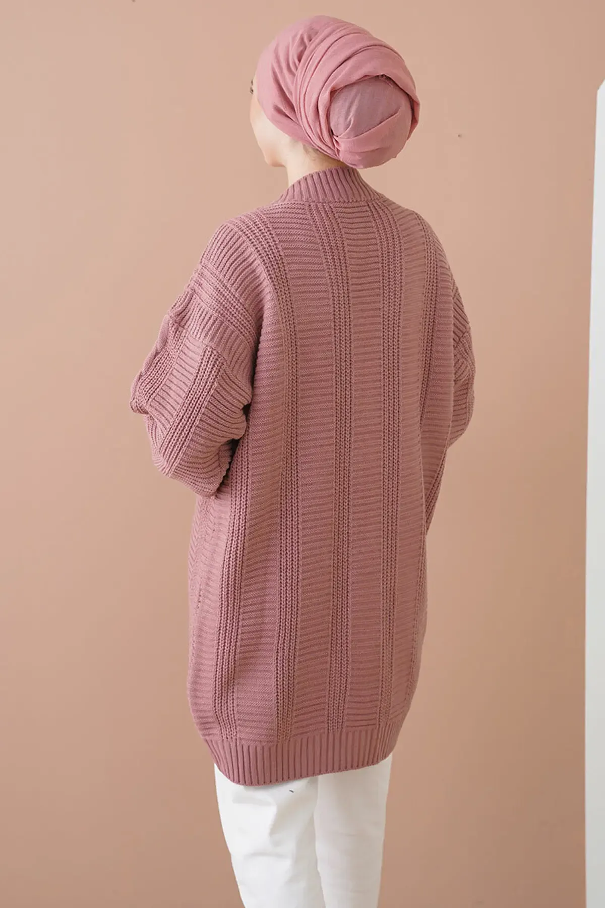 15768 Tesettür Triko Hırka - Gül Kurusu