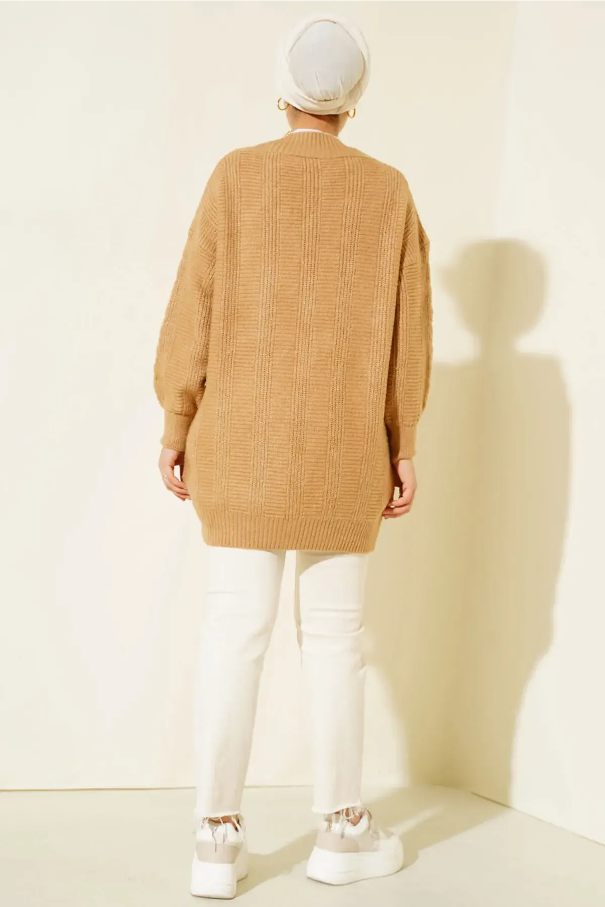 15768 Tesettür Triko Hırka - Vizon