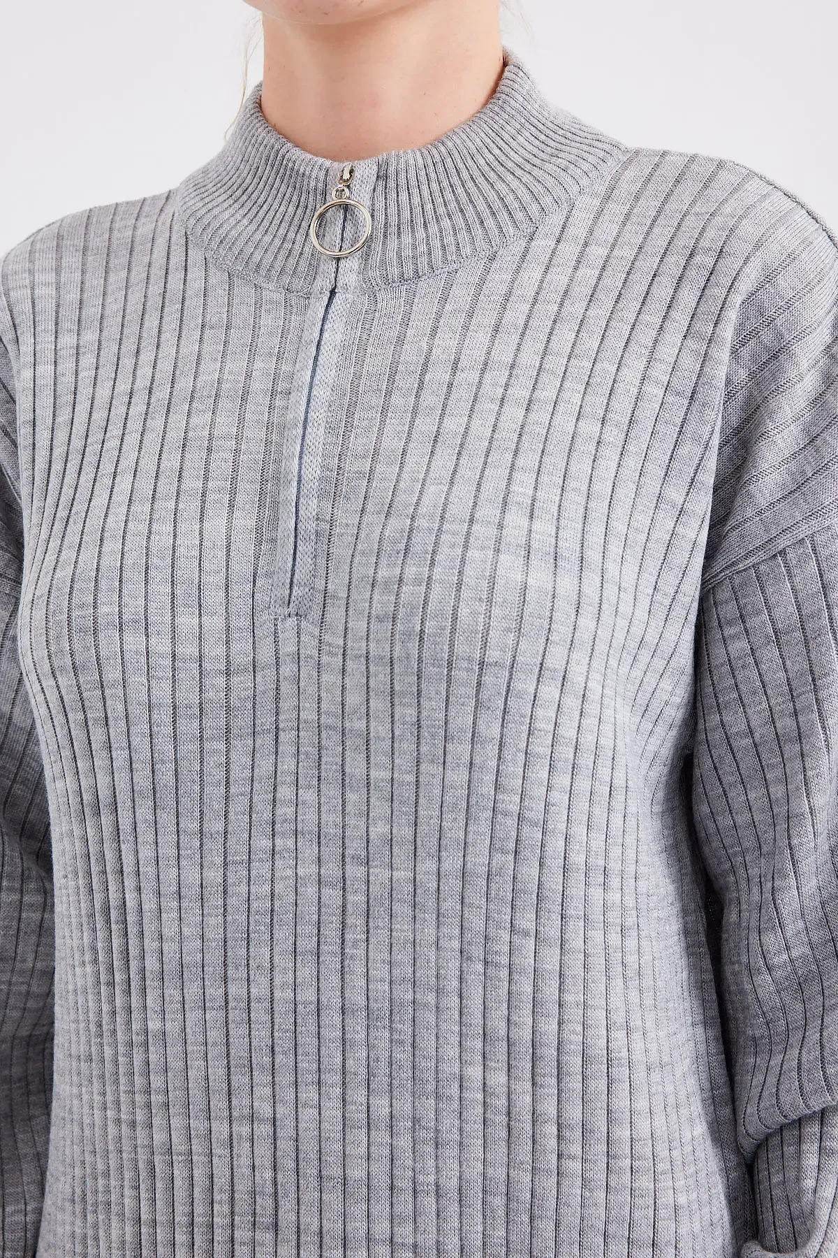 15839 Boydan Triko Elbise - Gri