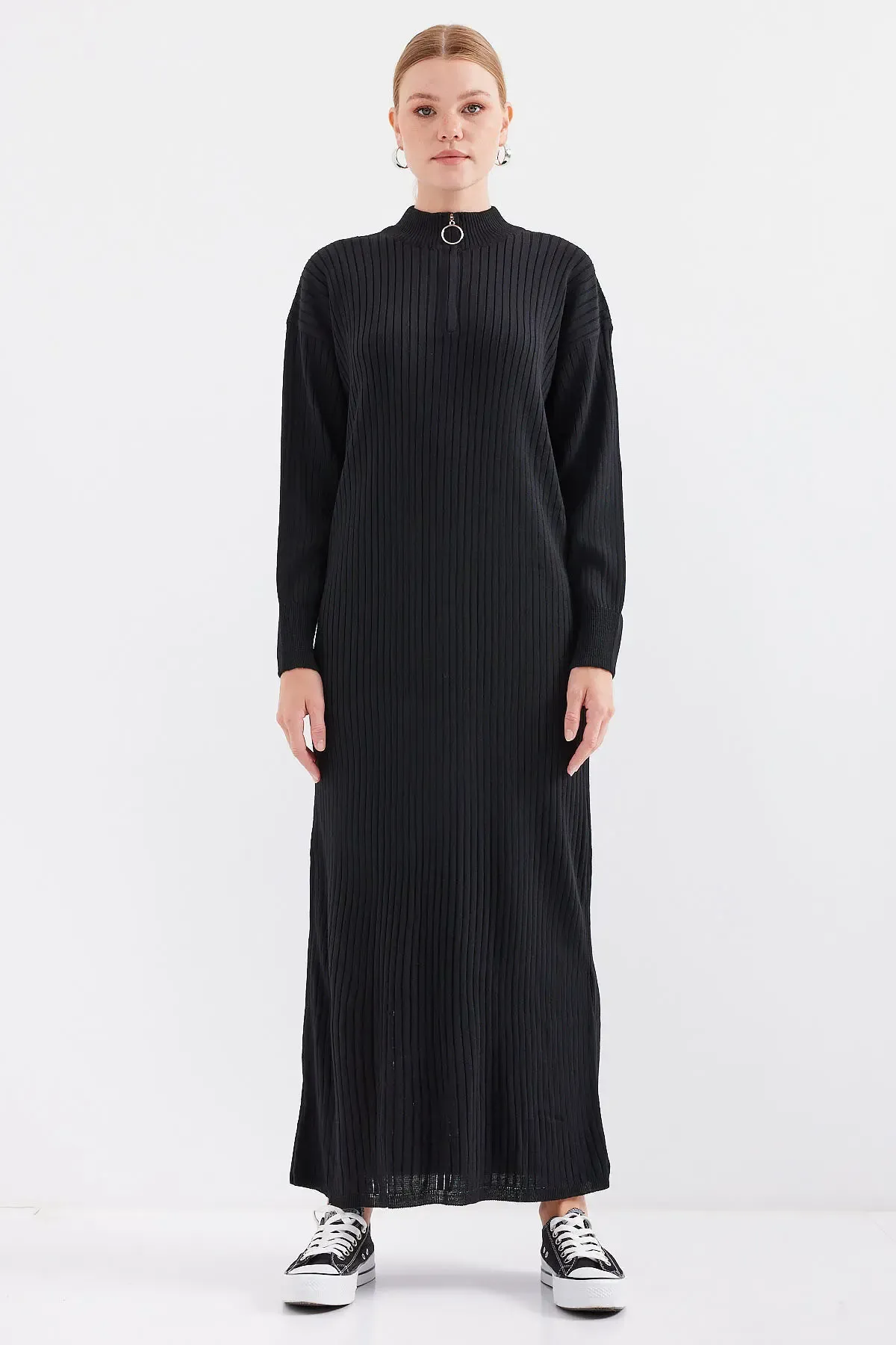 15839 Boydan Triko Elbise - Siyah