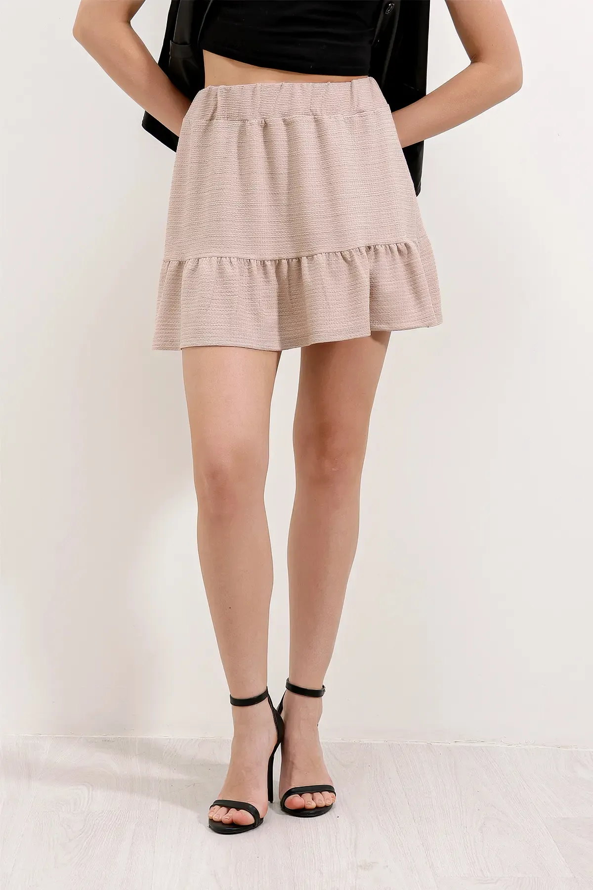 1884 Örme Mini Etek - Bej