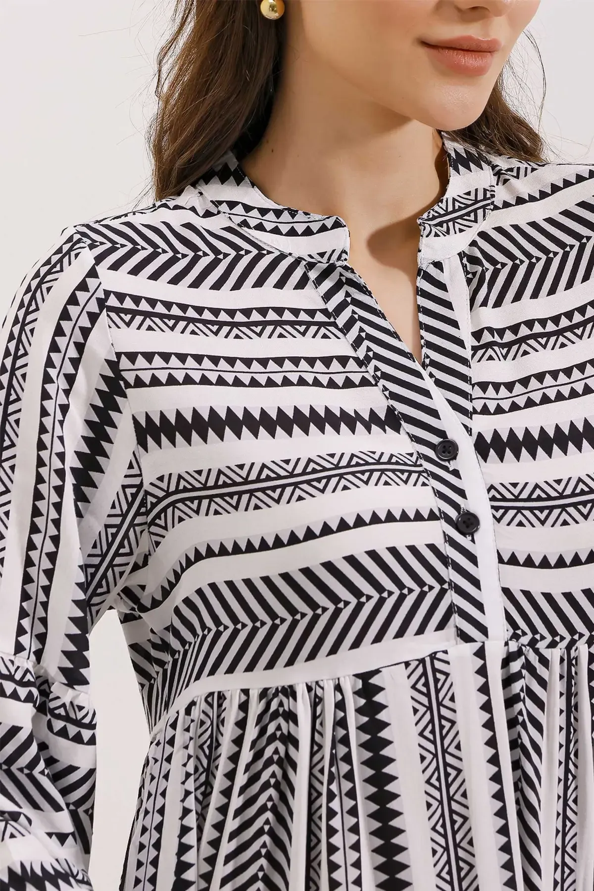 1975 ETNİK DESEN ELBİSE - Siyah