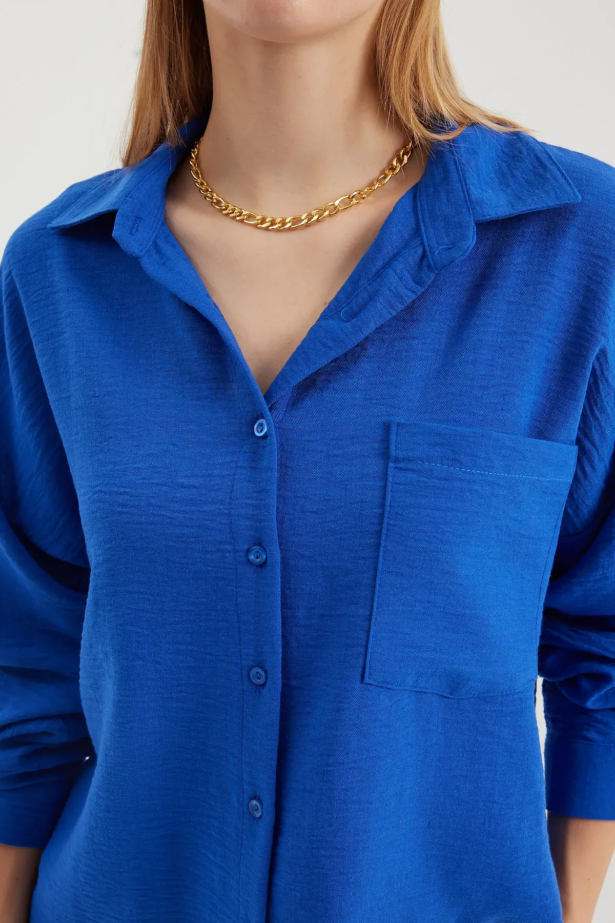 20153 Tek Cepli Oversize Keten Gömlek - C.Saks