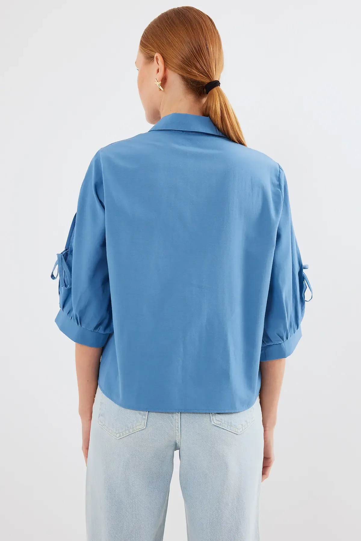 20246 Kol Detaylı Crop Gömlek - İndigo