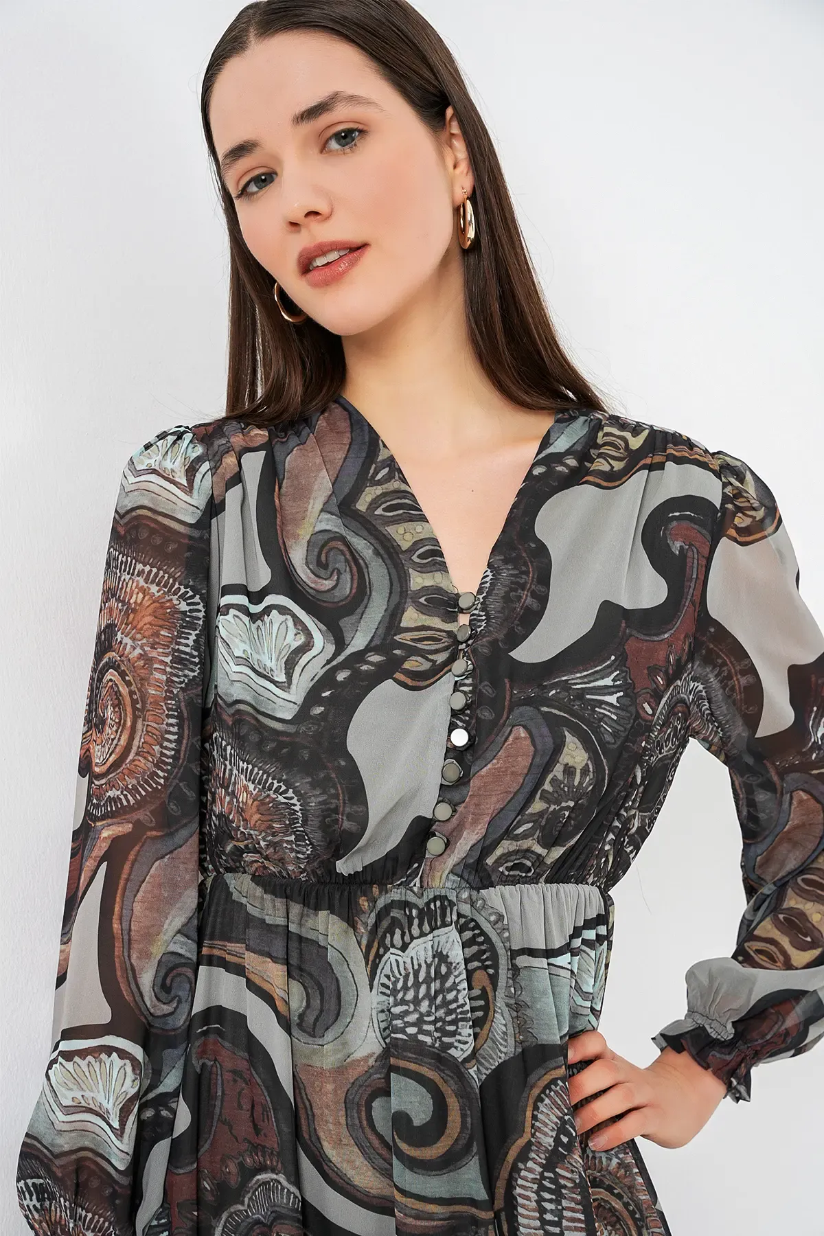 2137 Desenli Şifon Elbise - C. Çağla