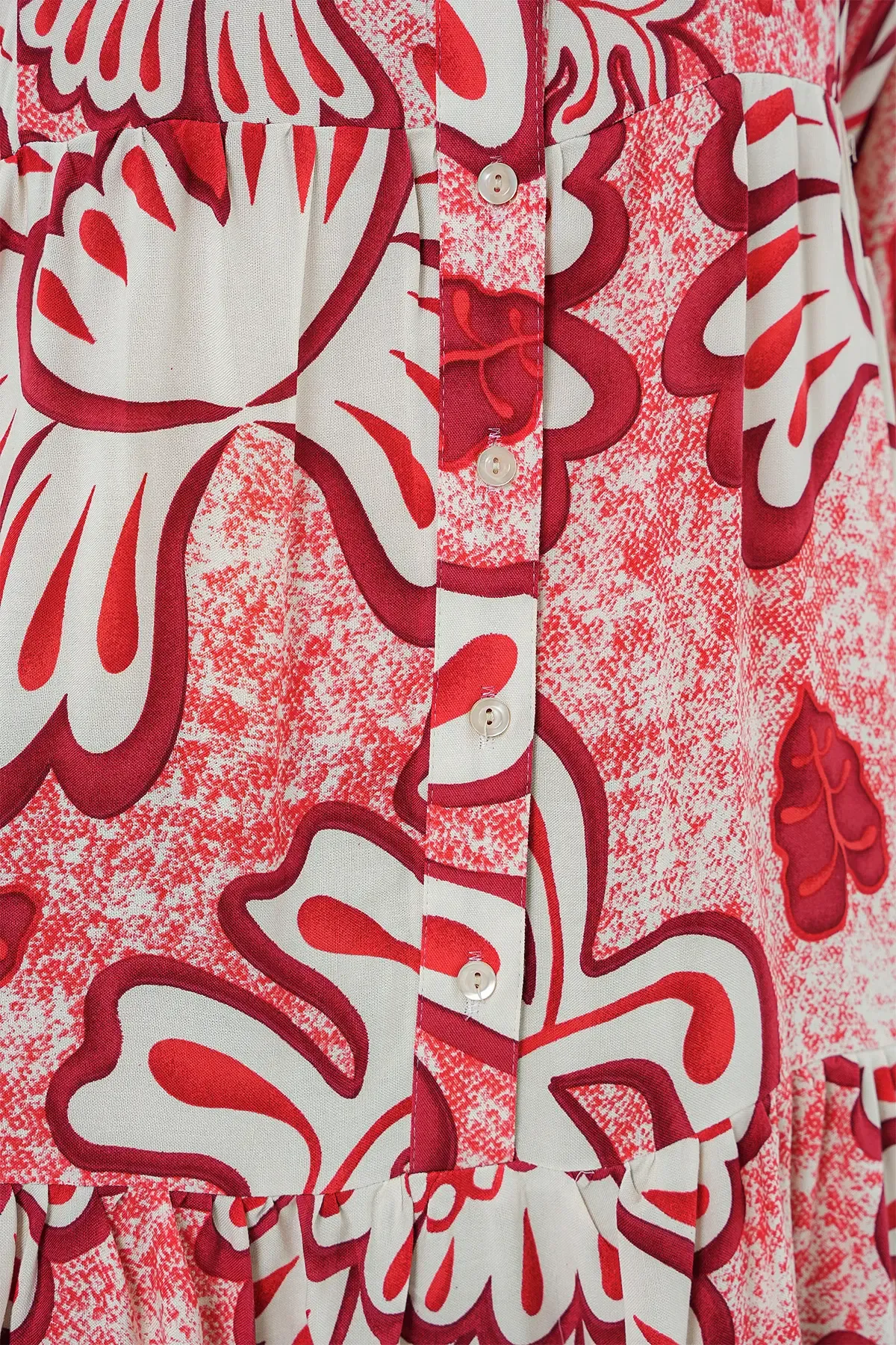 2423 Otantik Desenli Tesettür Elbise - N. Kırmızı