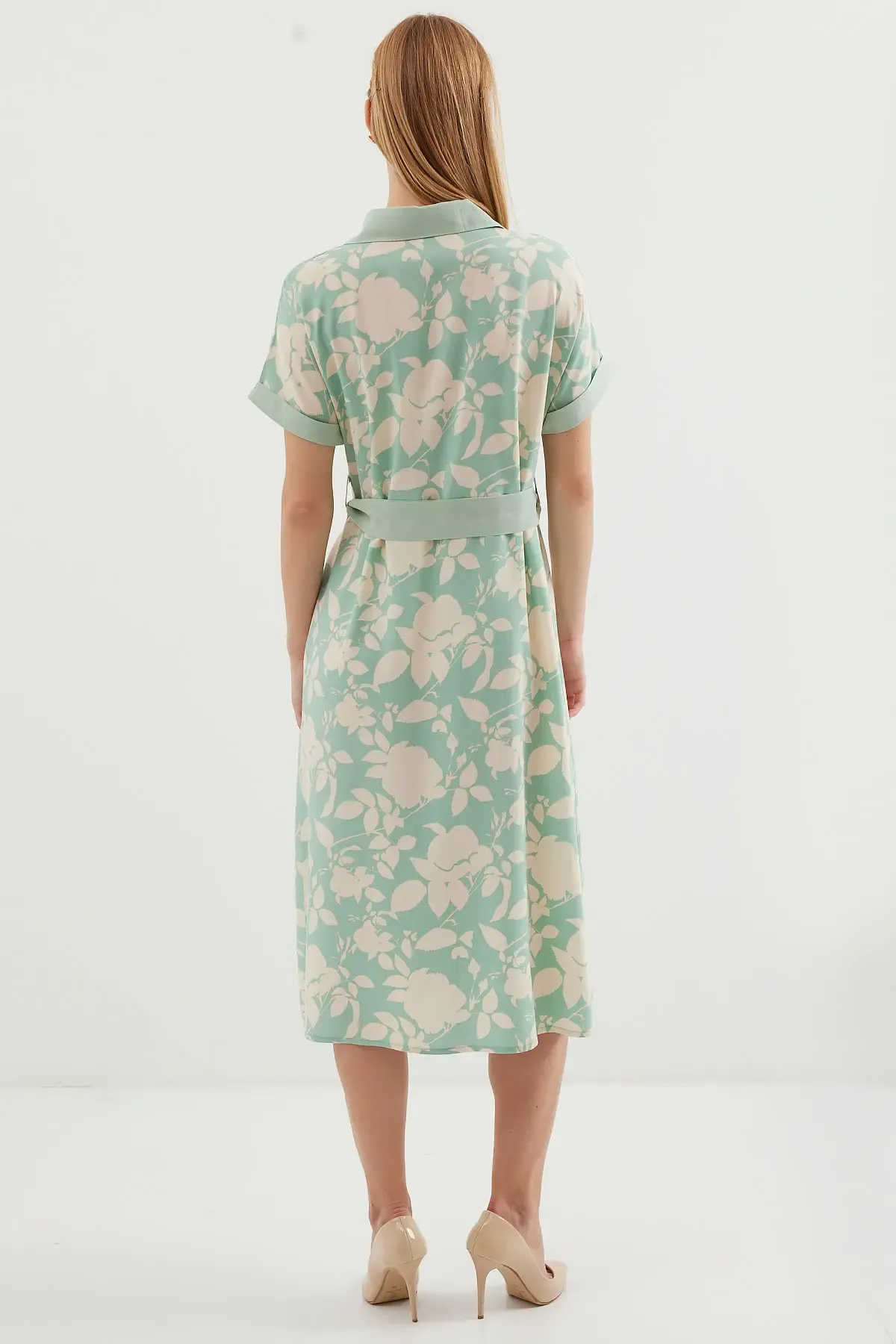 2455 Desenli Gömlek Elbise - Çağla