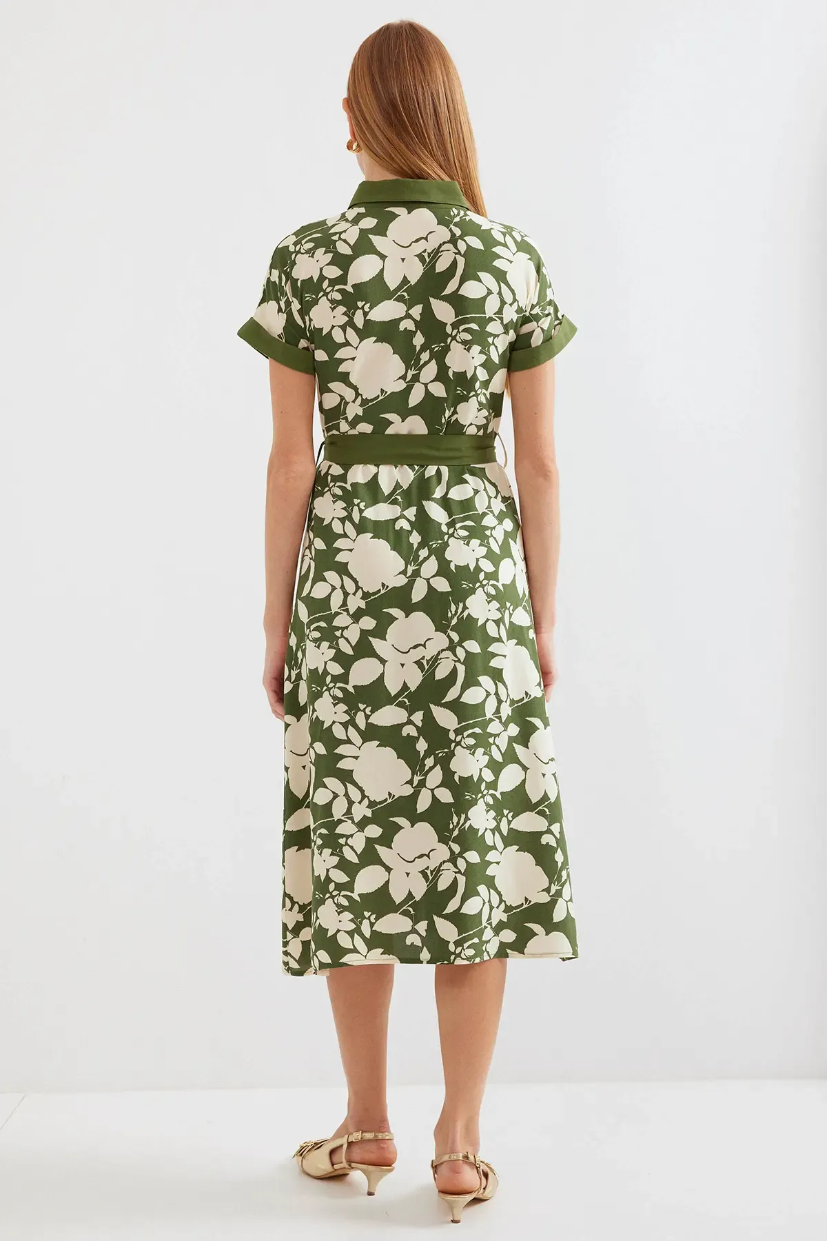 2455 Desenli Gömlek Elbise - Haki