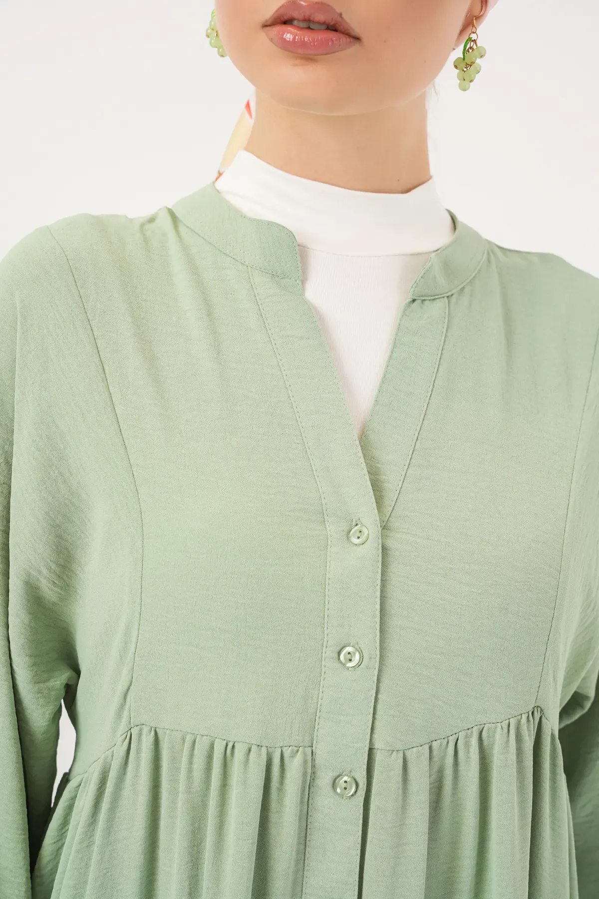 2527 Kadın Uzun Tesettür Elbise - E.Yeşil