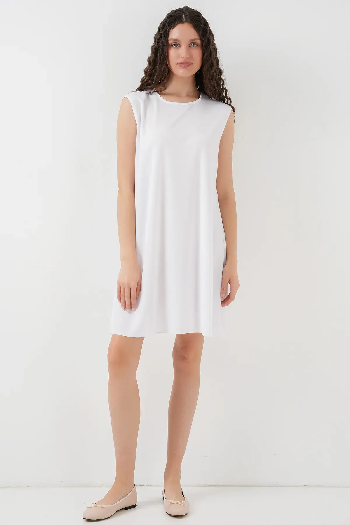 2535 Kolsuz Midi Elbise Astarı İçlik Jüpon - Beyaz