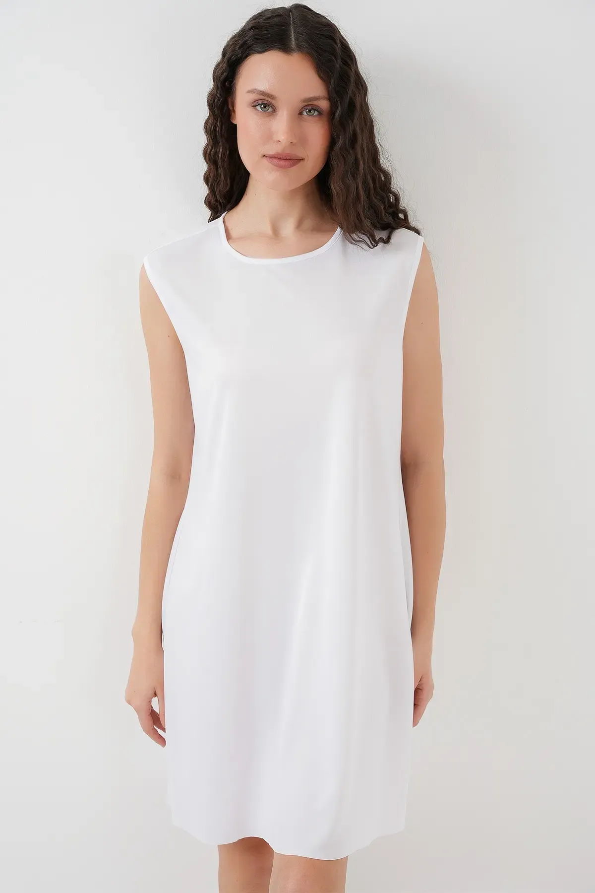 2535 Kolsuz Midi Elbise Astarı İçlik Jüpon - Beyaz