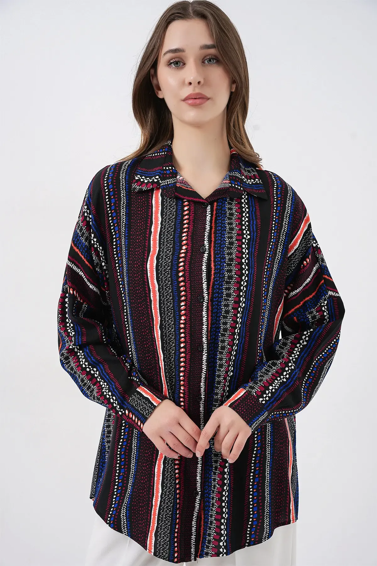 3721 Grafik Desenli Gömlek - D.Lacivert