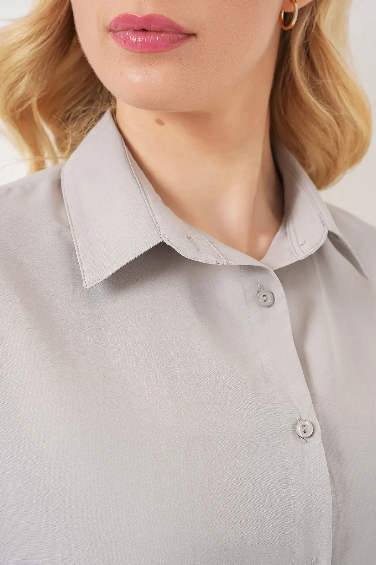 3900 Oversize Uzun Basic Gömlek - A.Gri