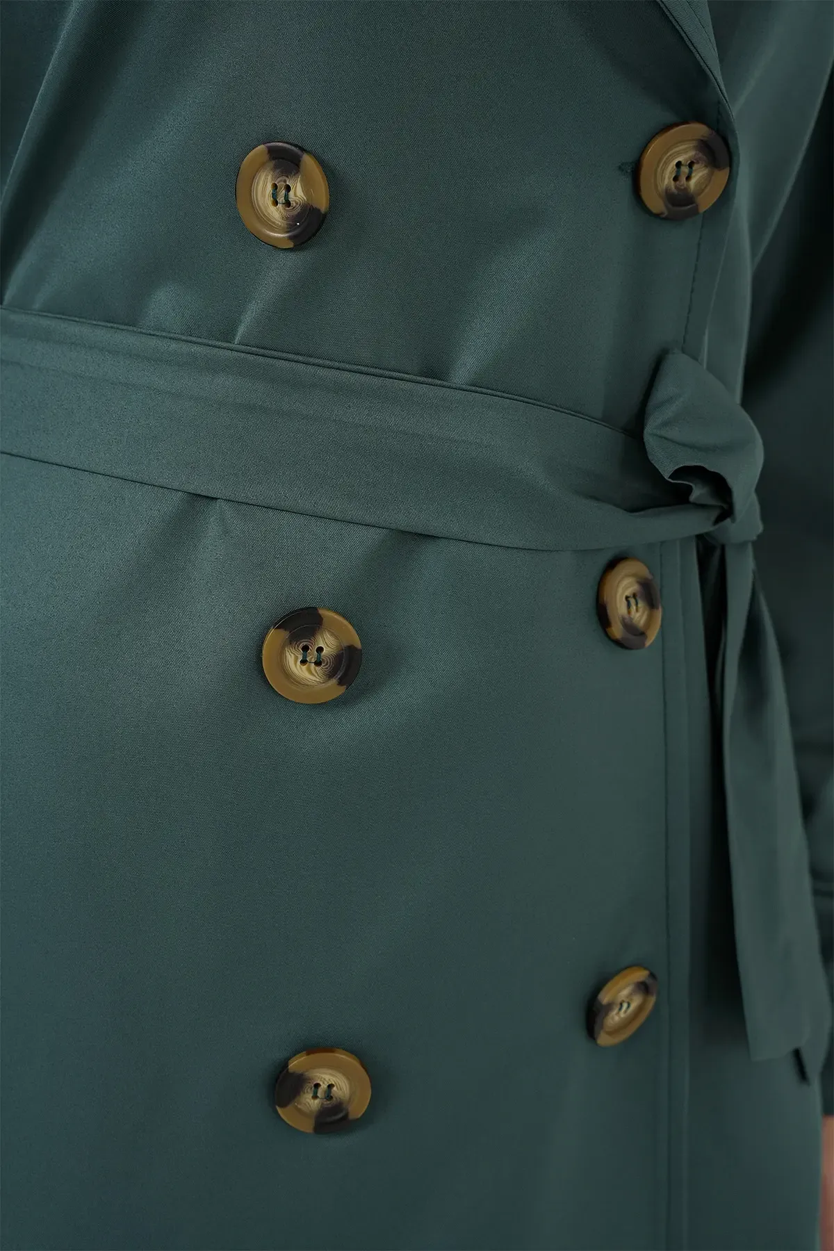 5853 Kruvaze Yaka Trençkot - Zümrüt Yeşili