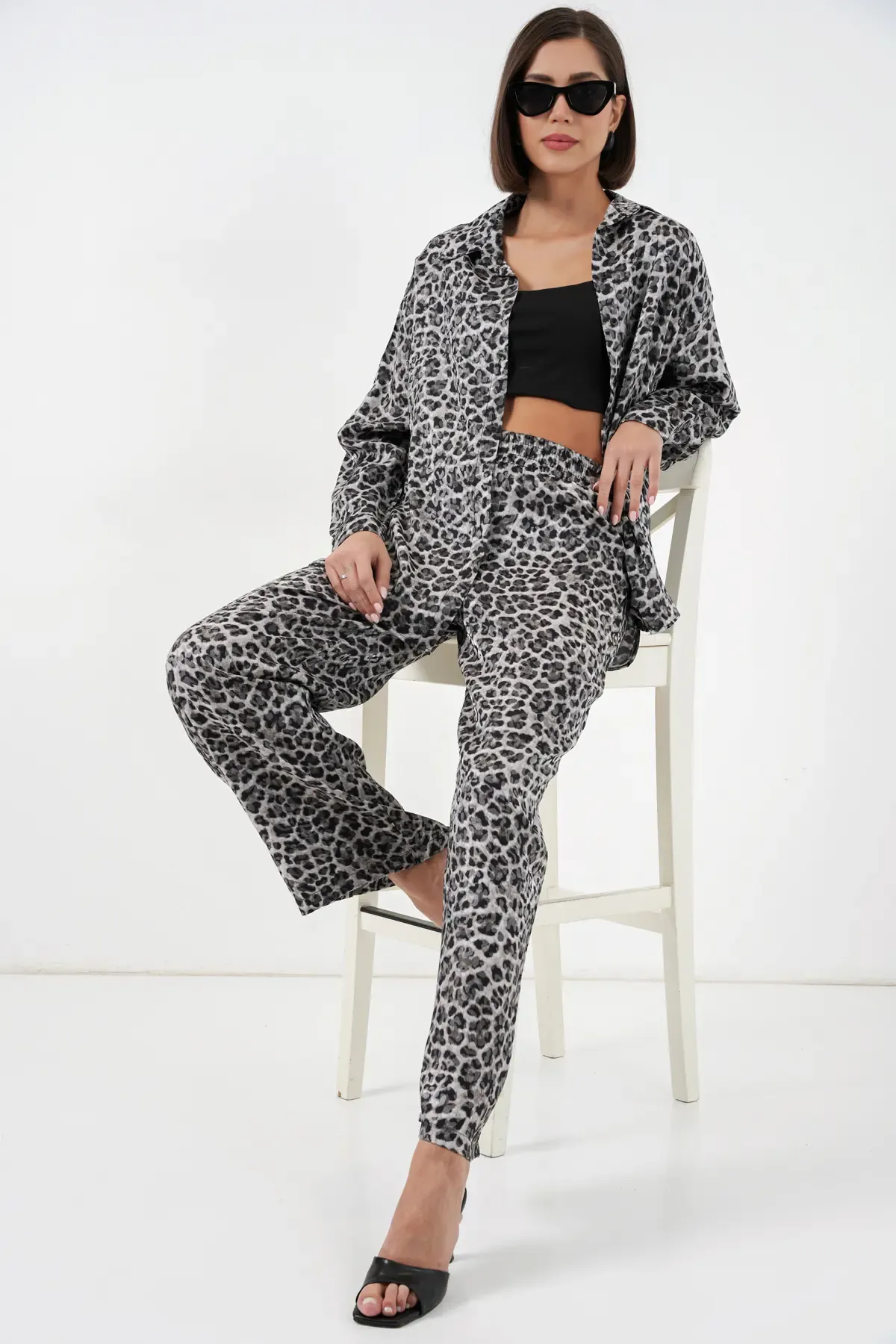6699 Leopar Desenli Alt Üst Takım - Antrasit