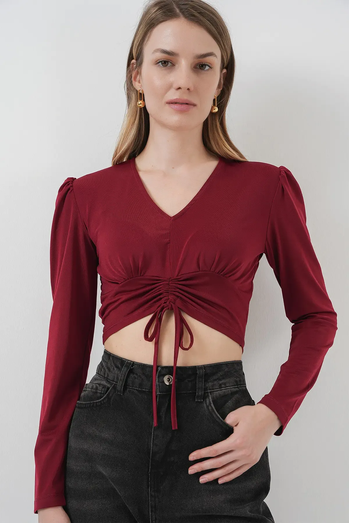 936 Sandy Crop Bluz - Bordo