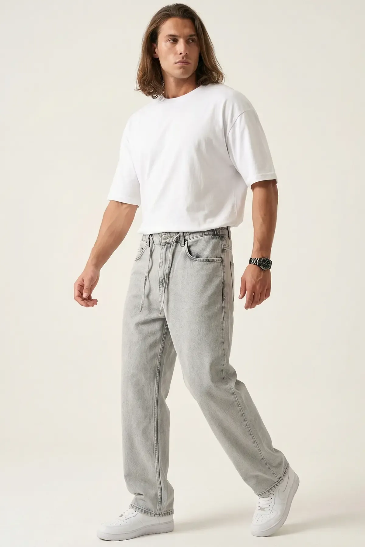 Erkek Rahat Kesim Baggy Jean Pantolon 30075 - Taş