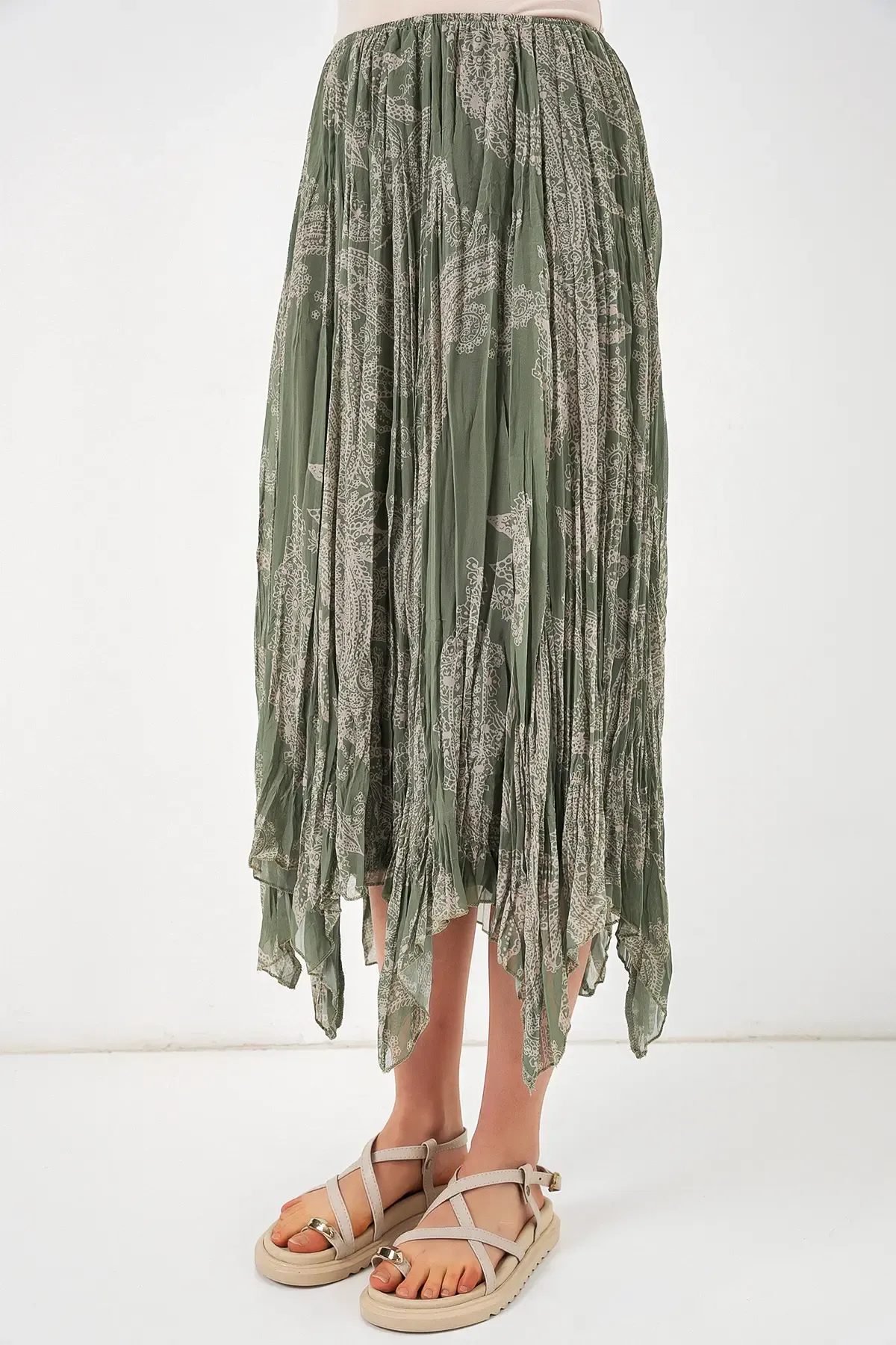 Kadın Asimetrik Tül Şifon Etek 8061 - Çağla