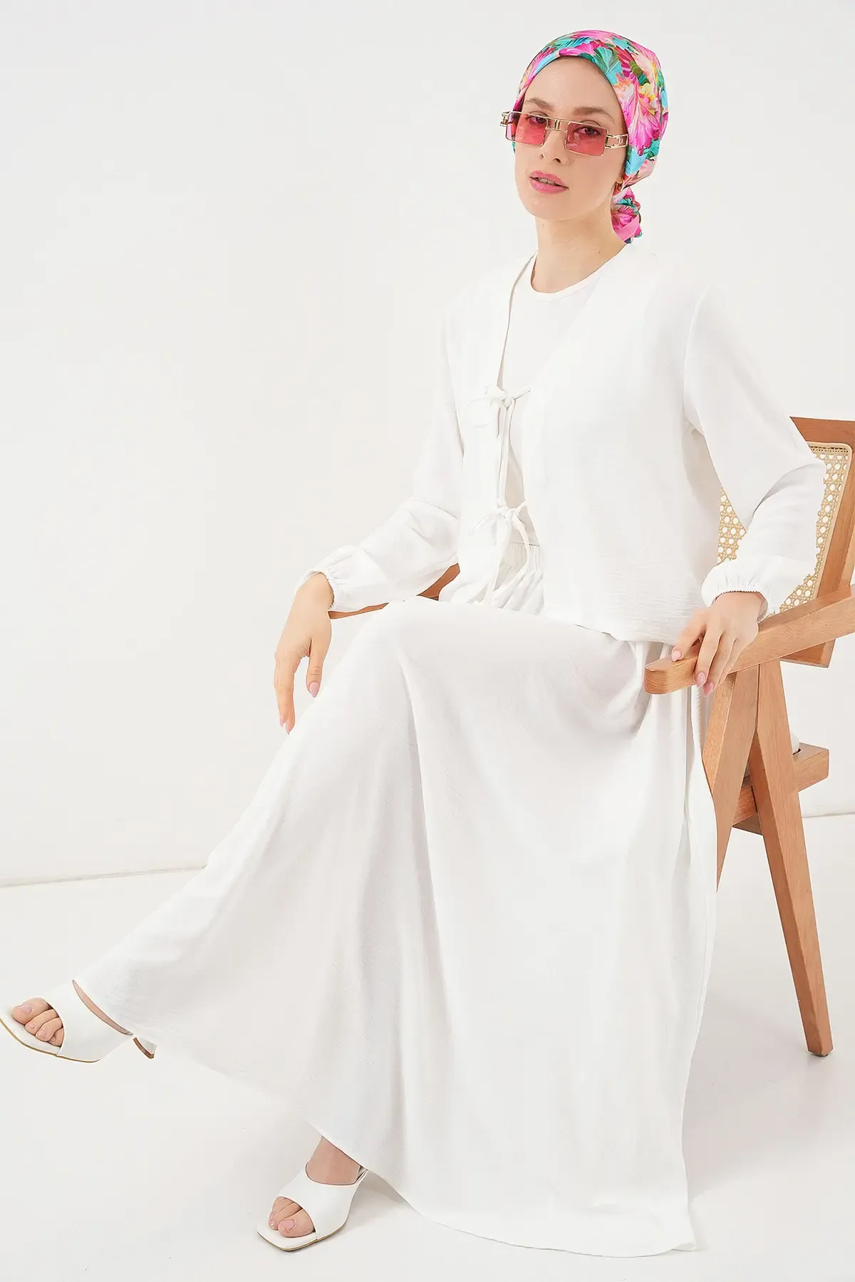 Kadın Ayrobin Kimono Etek İkili Takım 8047 - Beyaz