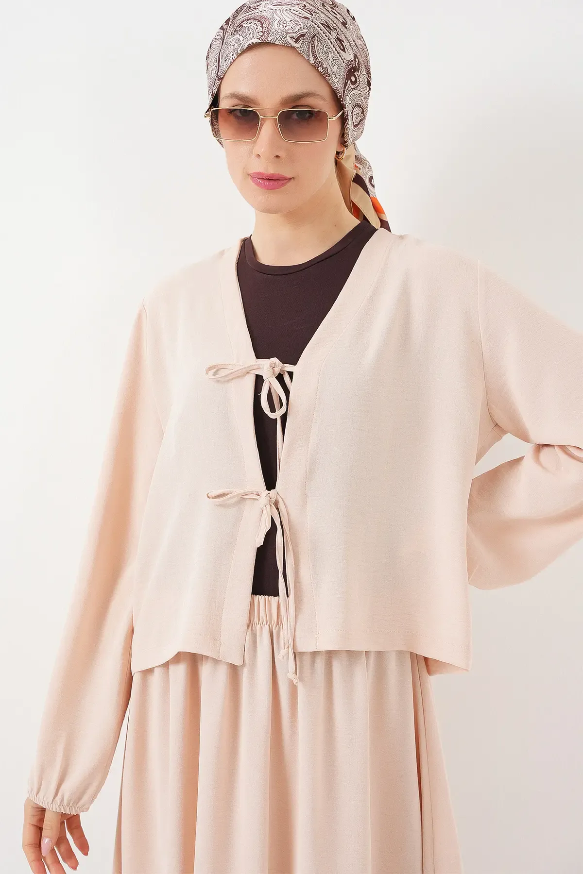 Kadın Ayrobin Kimono Etek İkili Takım 8047 - Krem